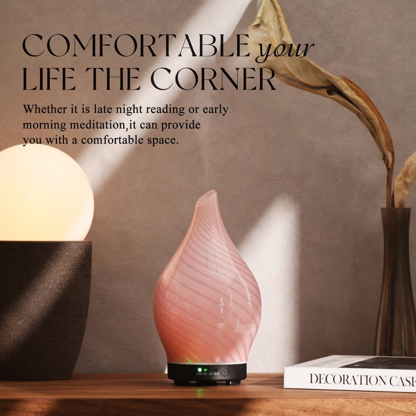 Porseme 150ml Glass Diffuser โ Color Changing Ultrasonic Humidifier (Pure Pink)