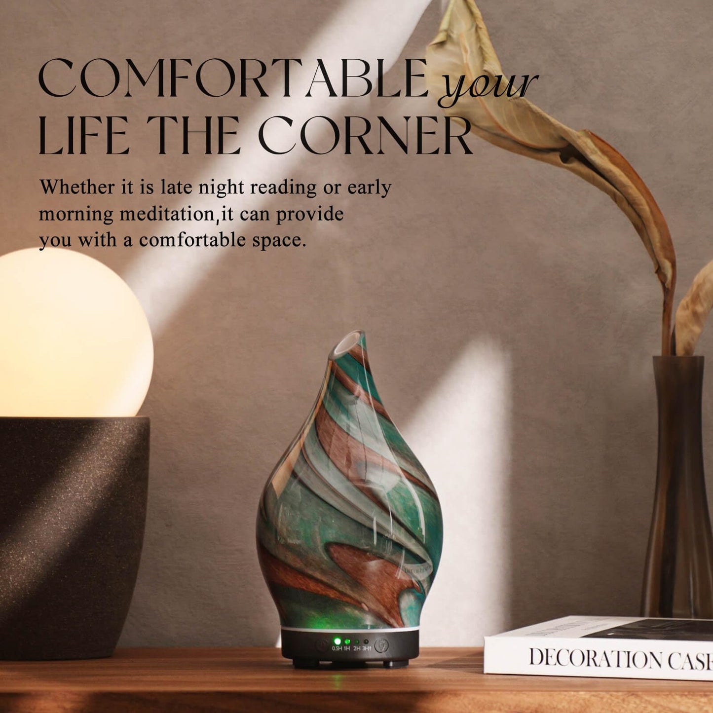 Porseme 150ml Glass Color Changing Essential Oil Diffuser โ Teal Green, Ultrasonic Cool Mist