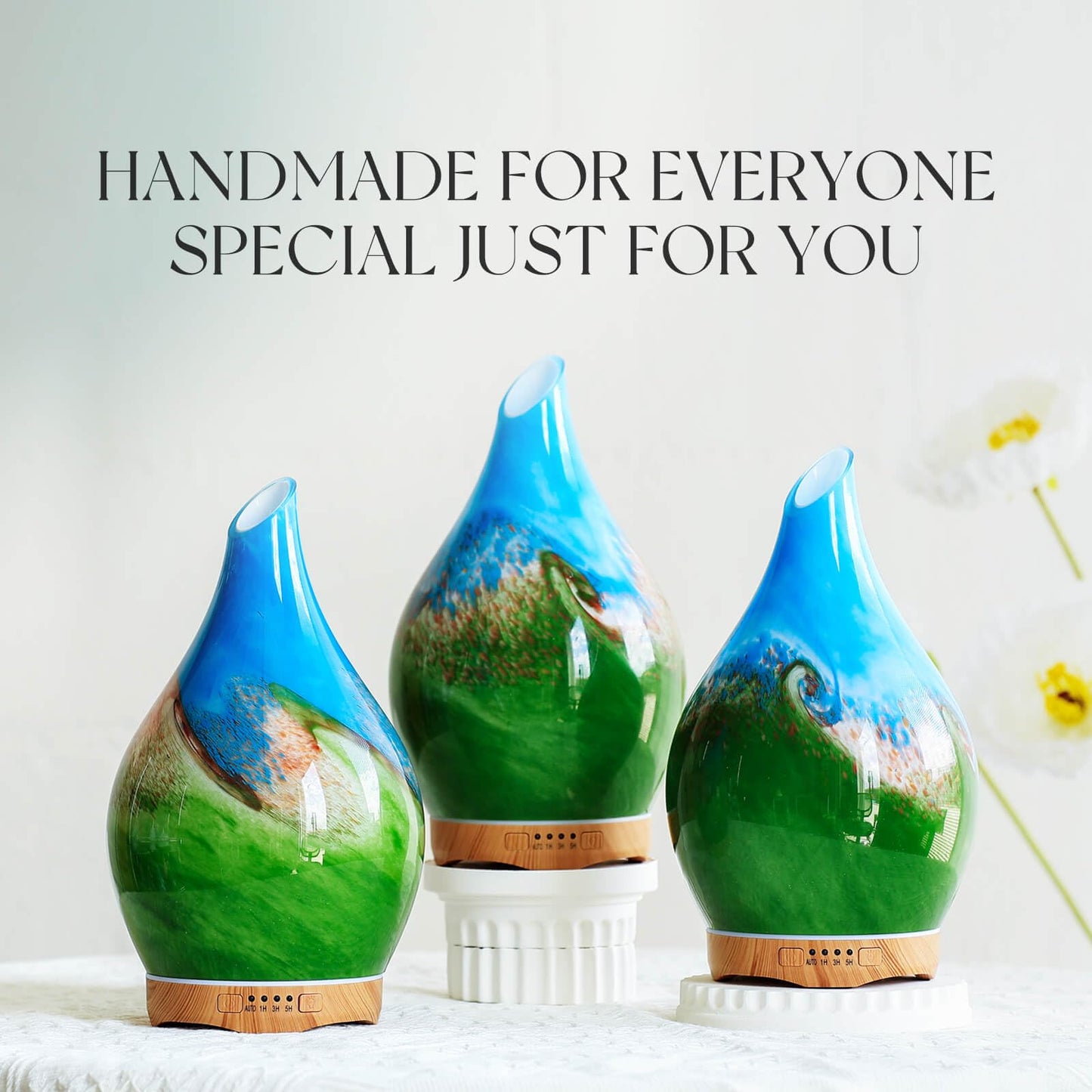 Porseme 280ml Glass Essential Oil Diffuser โ Color-Changing LED, Auto-Off, 7h Run Time (Blue Grass)