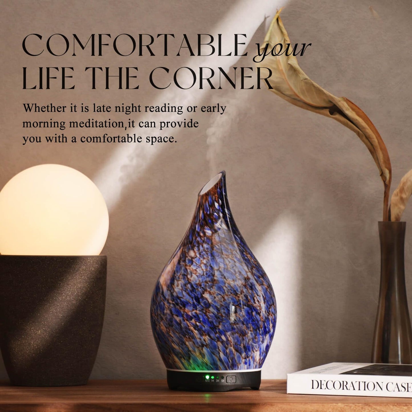 Porseme 280ml Glass Essential Oil Diffuser โ Deep Blue, Color Changing, Ultrasonic Humidifier, Auto-Off