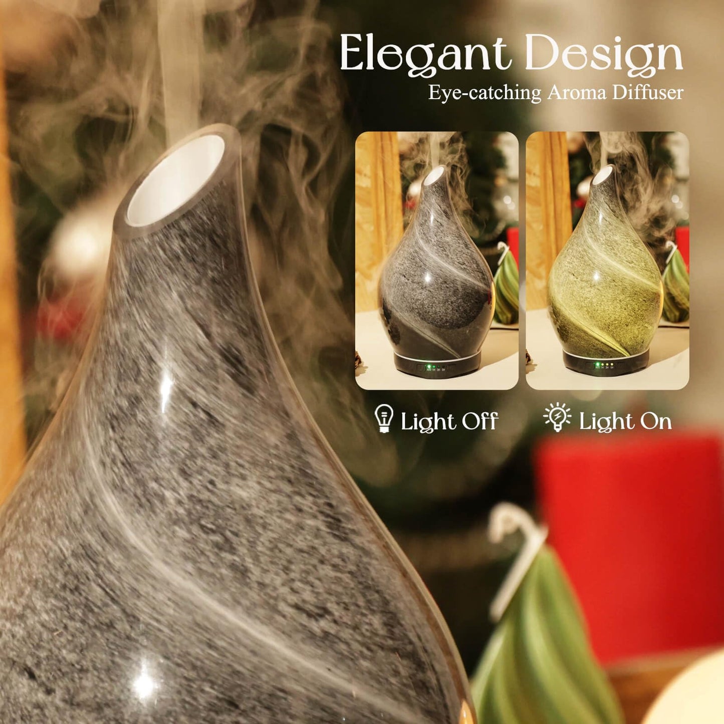 Porseme 280ml Glass Essential Oil Diffuser โ Obsidian | Color Changing LED, Auto-Off