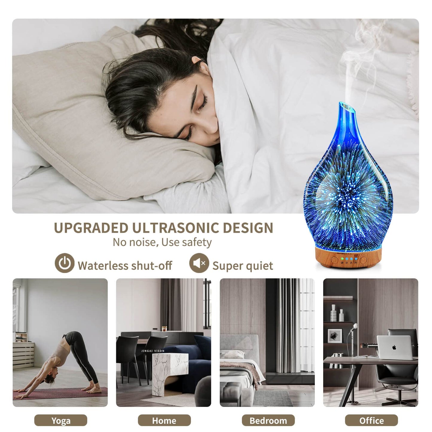 Porseme 100ml 3D Glass Essential Oil Diffuser โ Ultrasonic Humidifier with Auto Shut-Off, 4H Timer, BPA-Free | Home Spa Yoga