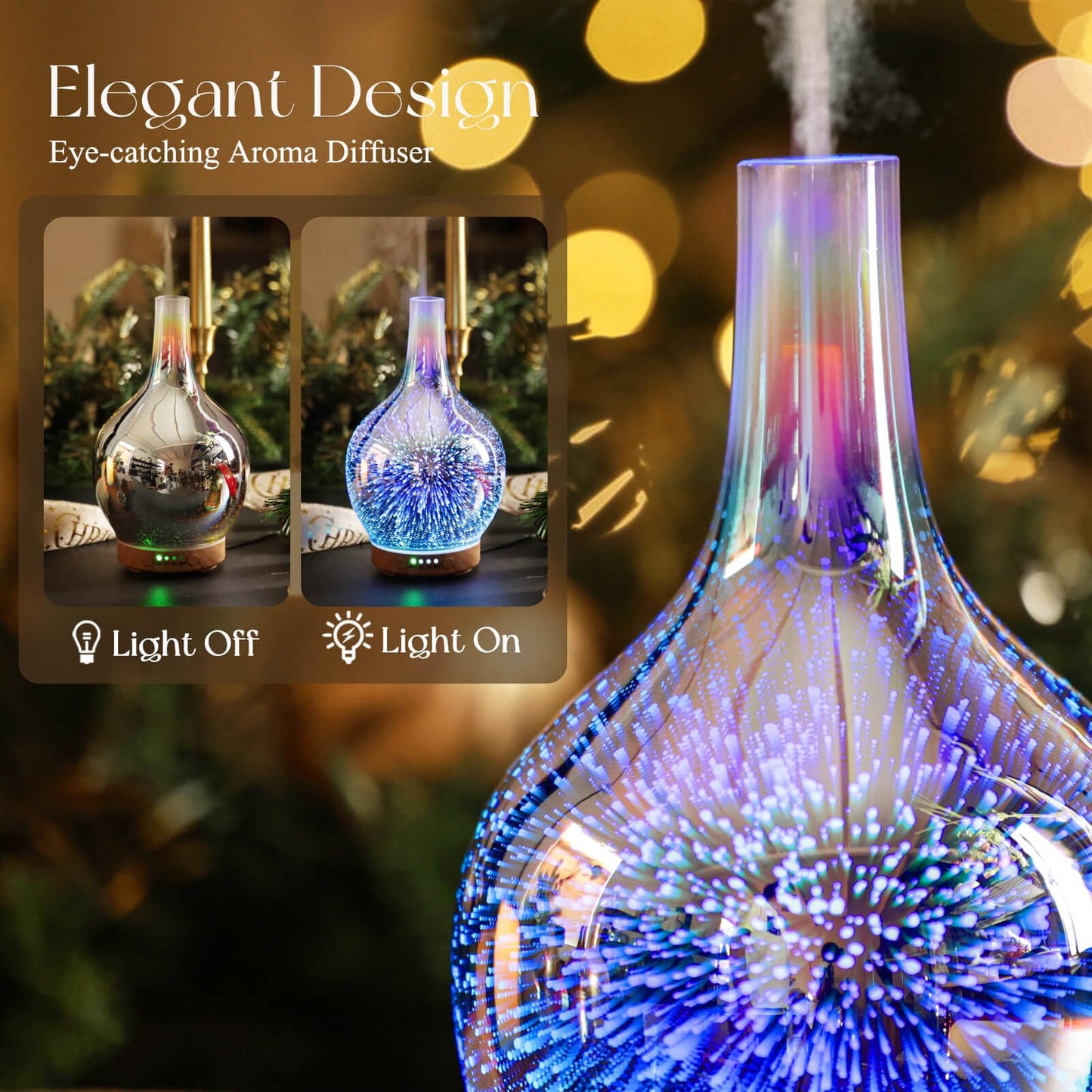 Porseme 150ml 3D Glass Essential Oil Diffuser โ Auto Shut-Off