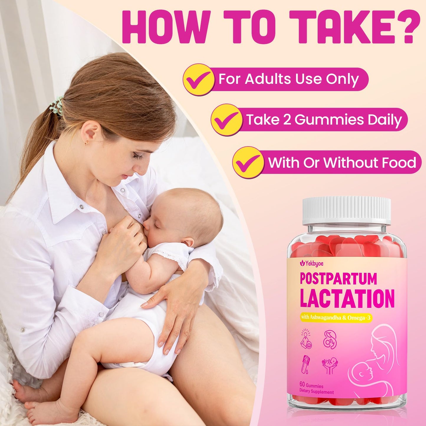 Lactation Gummies - Postpartum Support, Milk Thistle, Ashwagandha & Omega-3 | Sugar Free, Vegan, 60 Count