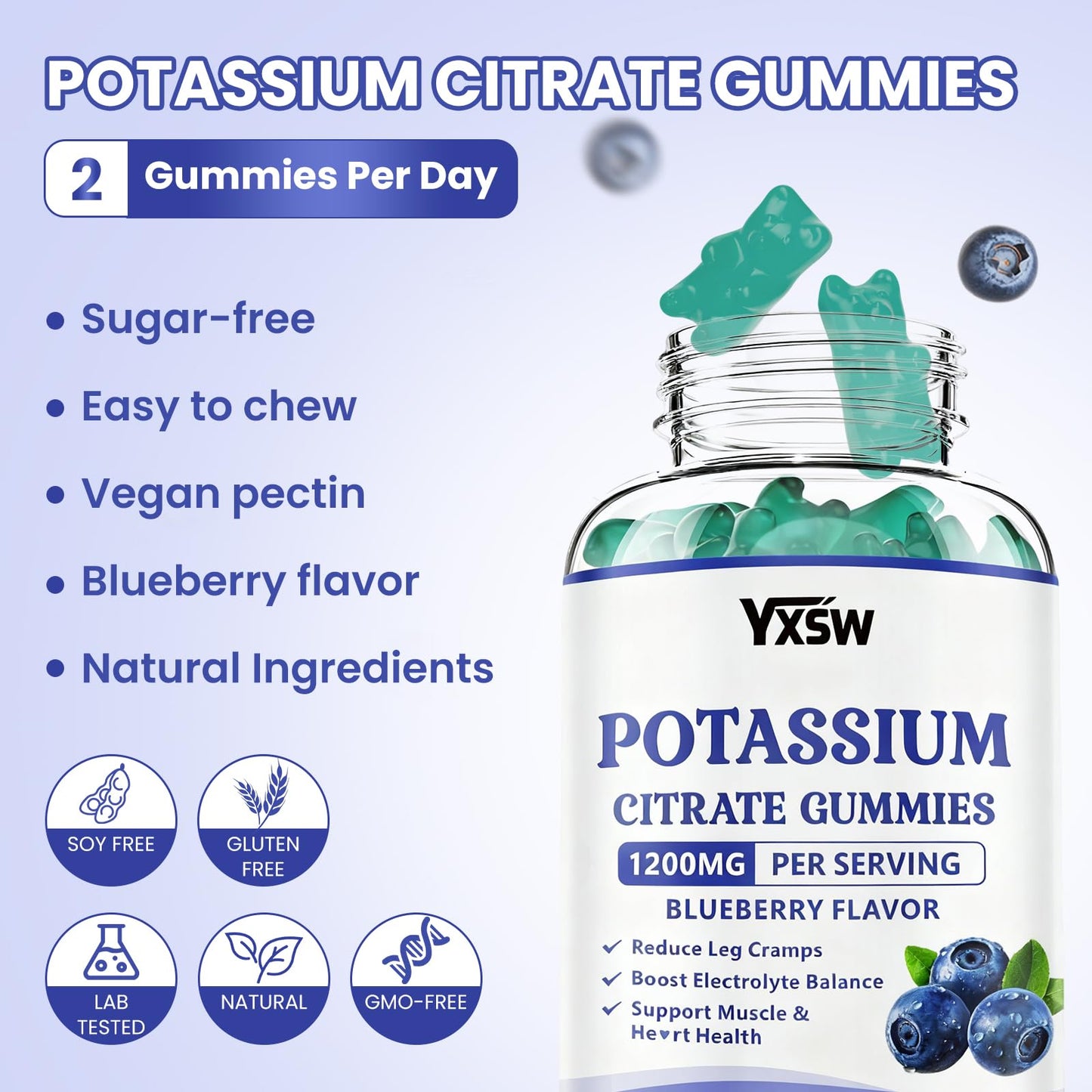Potassium Citrate Gummies 1200mg โ Sugar Free Blueberry 60 Count