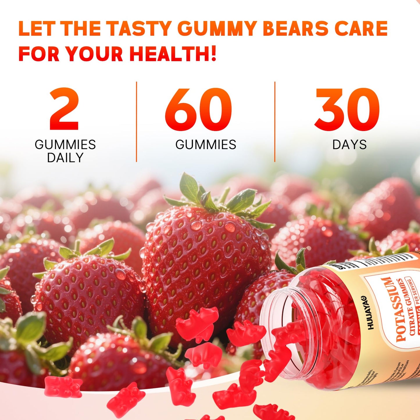 Potassium Citrate Gummies 1200mg β Sugar Free Strawberry, 60 Count | Leg Cramps & Muscle Health