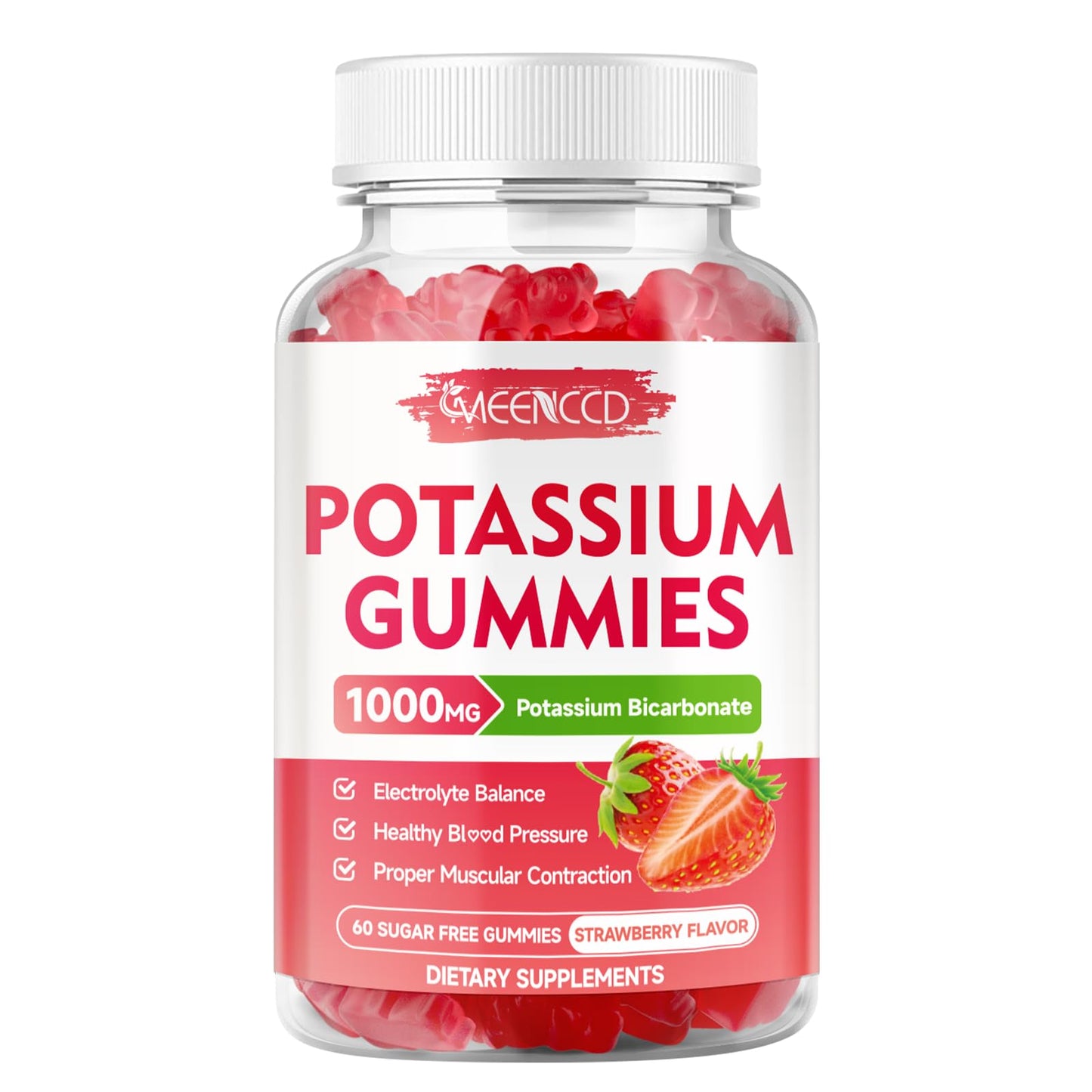 Potassium Gummies 1000mg โ Strawberry (Sugar-Free) 60 Count