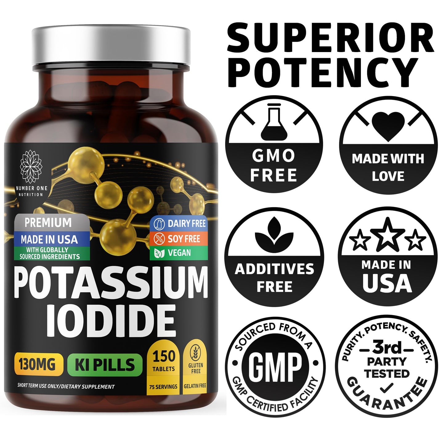 Premium Potassium Iodide Tablets โ 130 mg/Serving, 300 Count