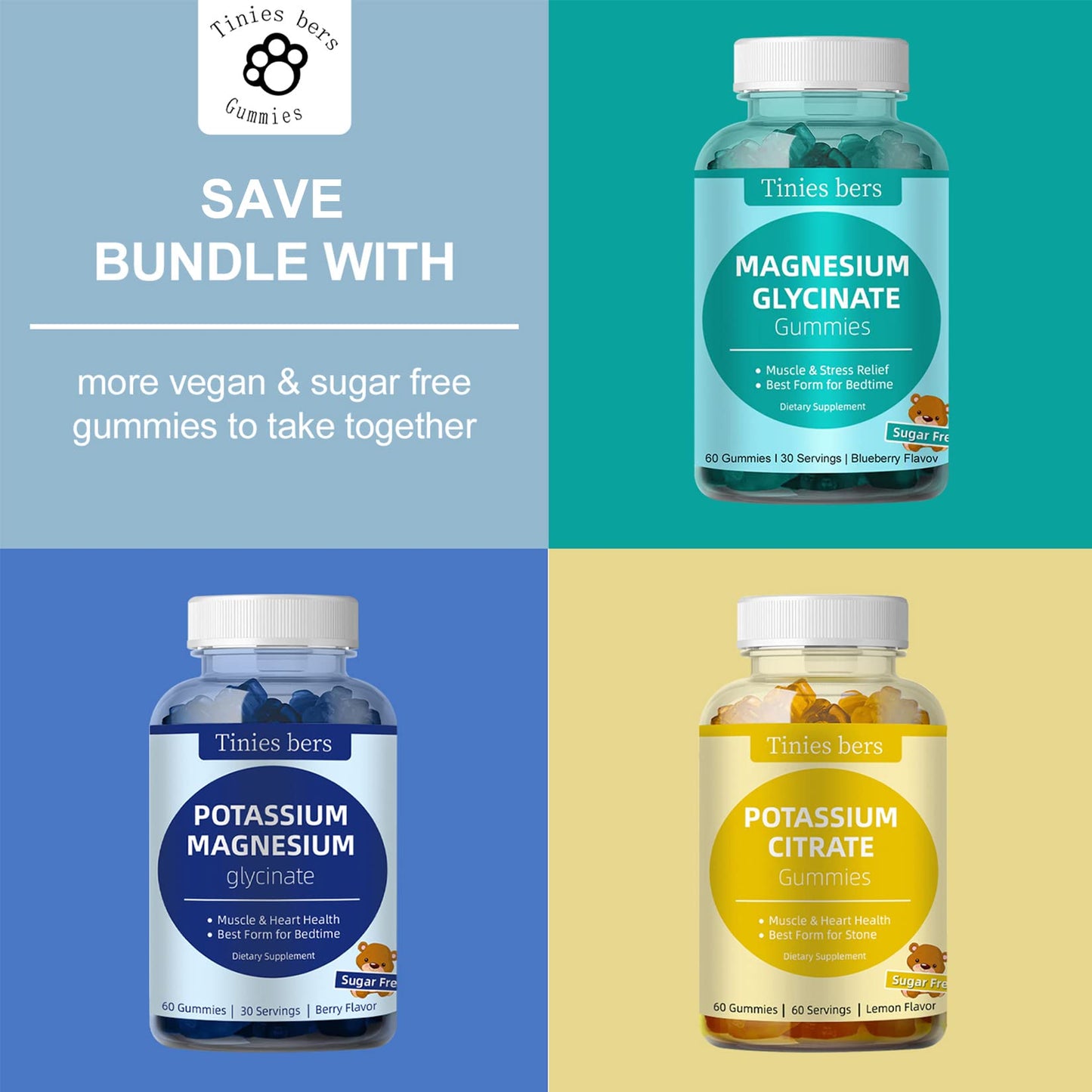 Potassium Magnesium Gummies โ Sugar Free, Vegan, Non-GMO | Berry Flavor | 30 Servings