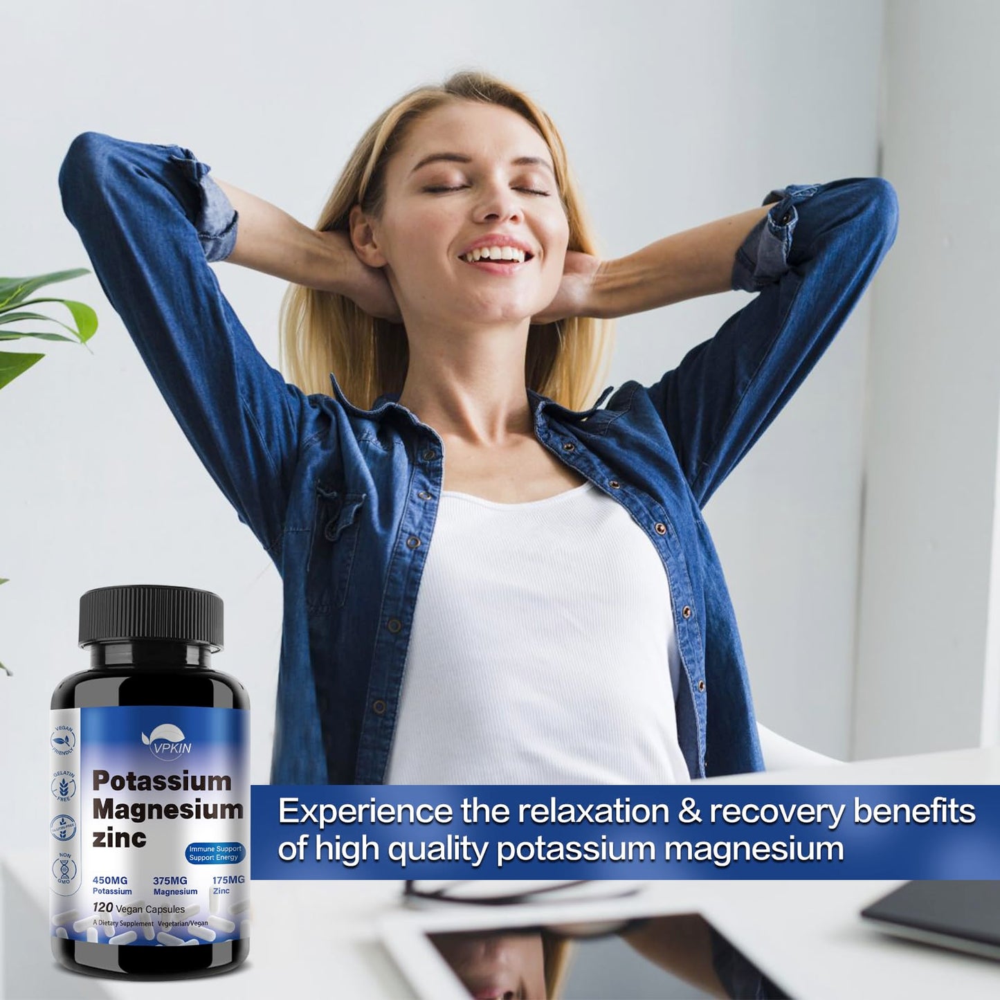 Potassium Magnesium 1000mg Supplement โ Vegan, Non-GMO, 120 Capsules