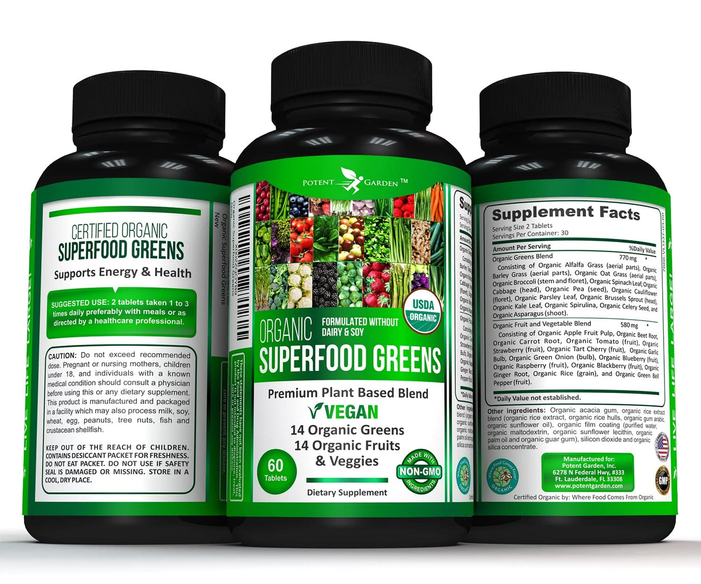 Potent Garden Organic Superfood Greens 2-Pack โ 120 Ct