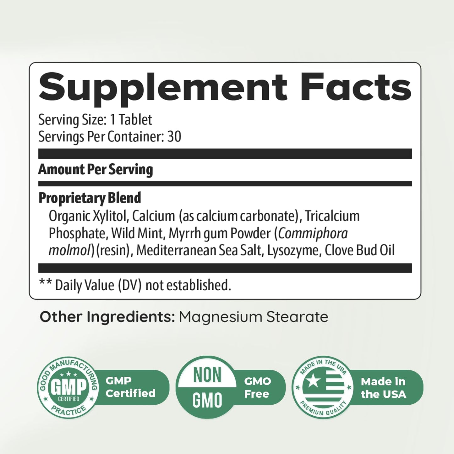 Power Bite Tablets โ Natural Chewable Mineral Complex with Calcium, Xylitol, Myrrh & Clove Oil | Made in USA