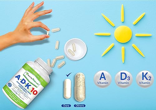 Power By Naturals ADK 10 Vitamin Supplement โ A, D3 10,000 IU & K2 MK-7, 90 Capsules (3-Month Supply)