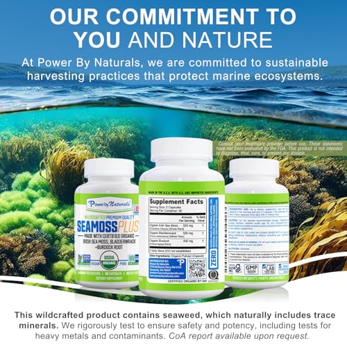 Power By Naturals Sea Moss Plus โ Organic Irish Sea Moss with Bladderwrack & Burdock Root, 60 Capsules, 2 Pack