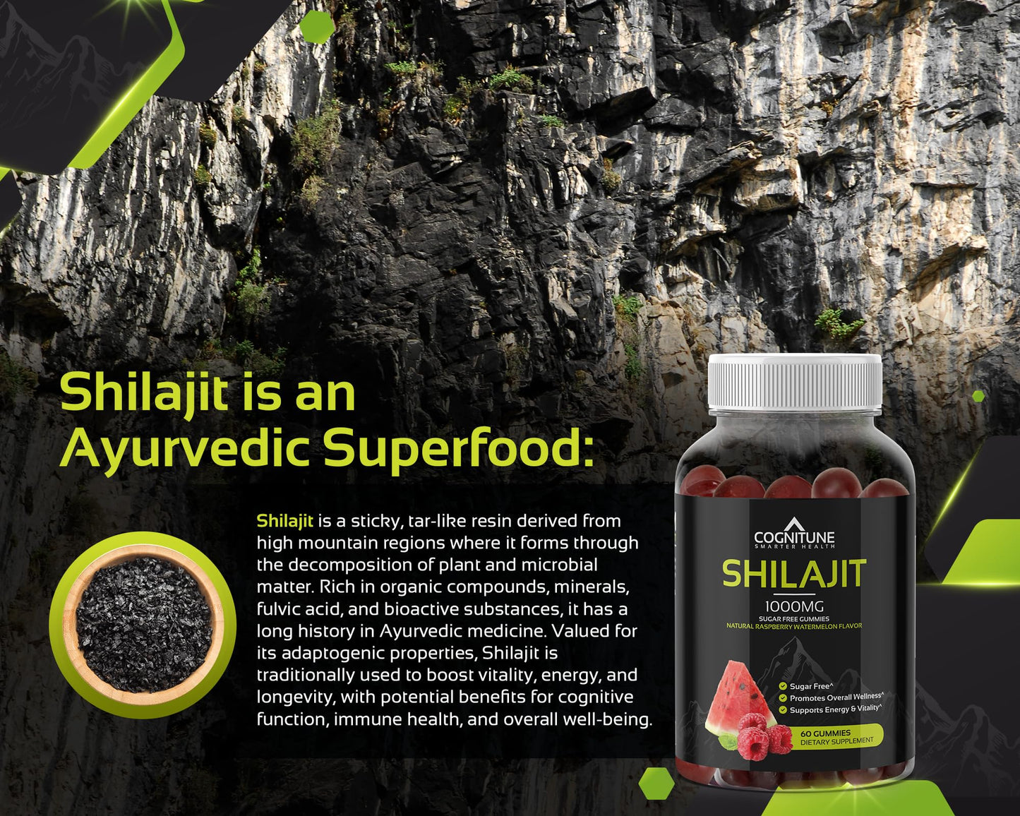 Shilajit Gummies 1000mg โ Himalayan Shilajit with Fulvic Acid | Raspberry-Watermelon, Vegan, Sugar-Free