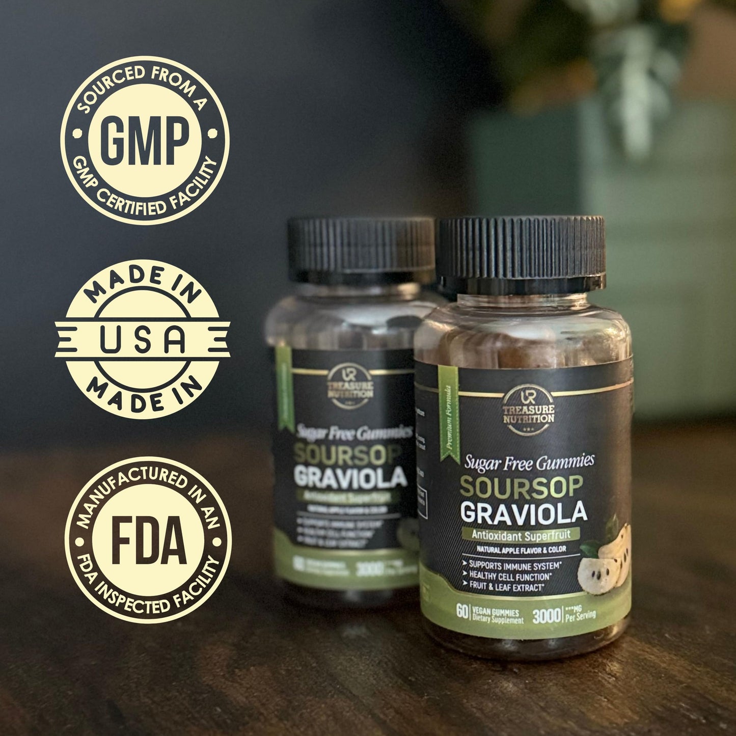 Soursop Graviola Gummies 3000mg โ 2 Pack, 120ct | Sugar-Free, Vegan