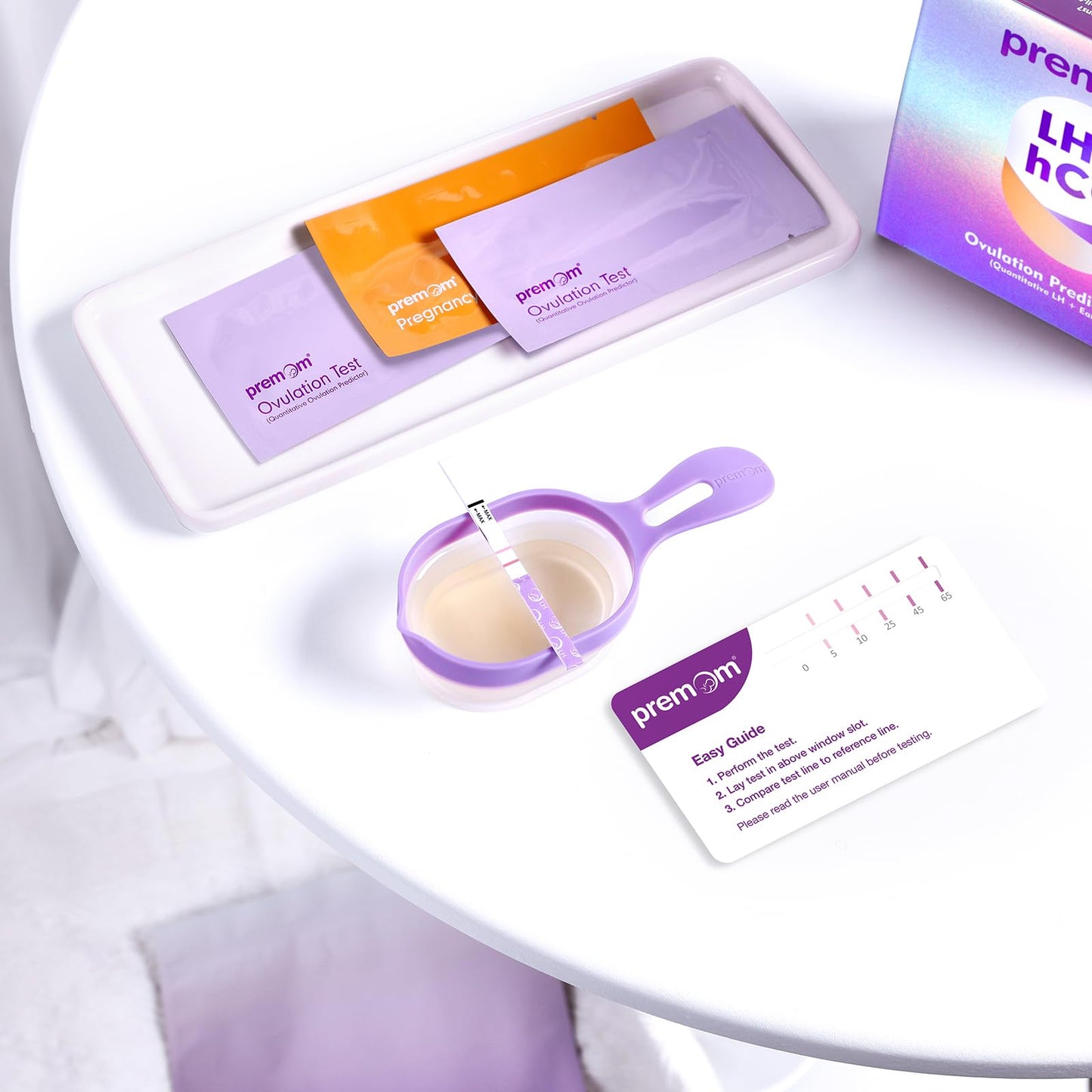 Premom Quantitative Ovulation & Pregnancy Test Kit โ 40 LH Strips, 10 HCG Strips, 2 Reusable Cups