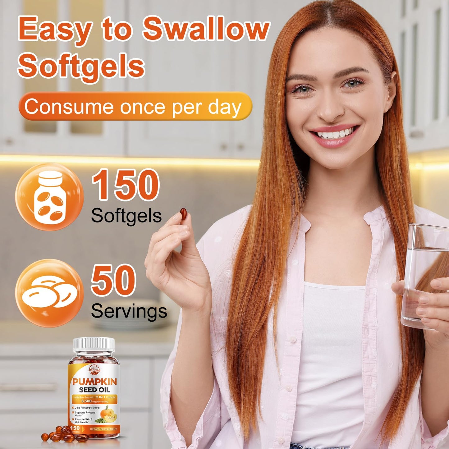 Pumpkin Seed Oil with Saw Palmetto โ 3500mg Max Strength Softgels, 150 Count