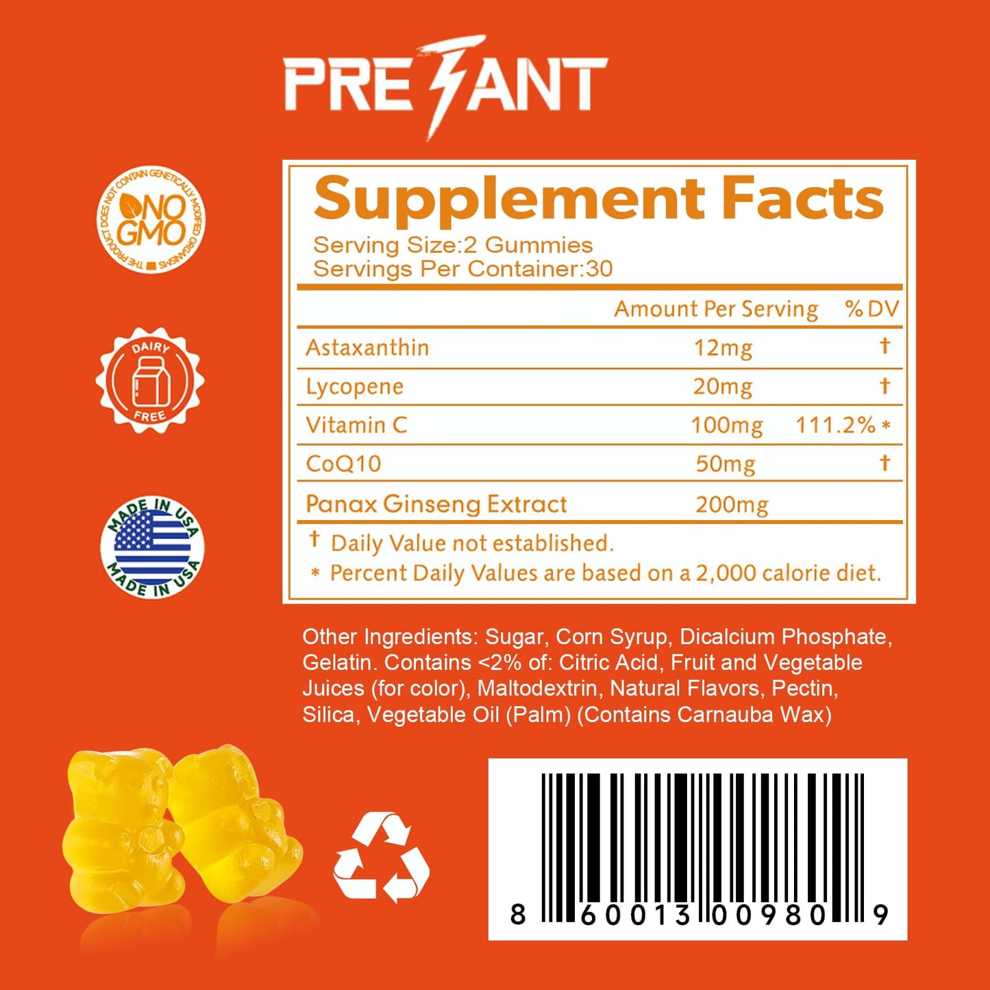 PRETANT Prostate Health Gummies β Astaxanthin + Lycopene for Prostate, Heart, Eye & Skin Support | Vegan 30 Servings