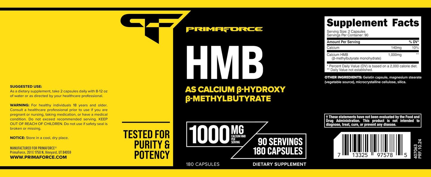Primaforce HMB 1000mg โ 180 Capsules | Gluten Free & Non-GMO