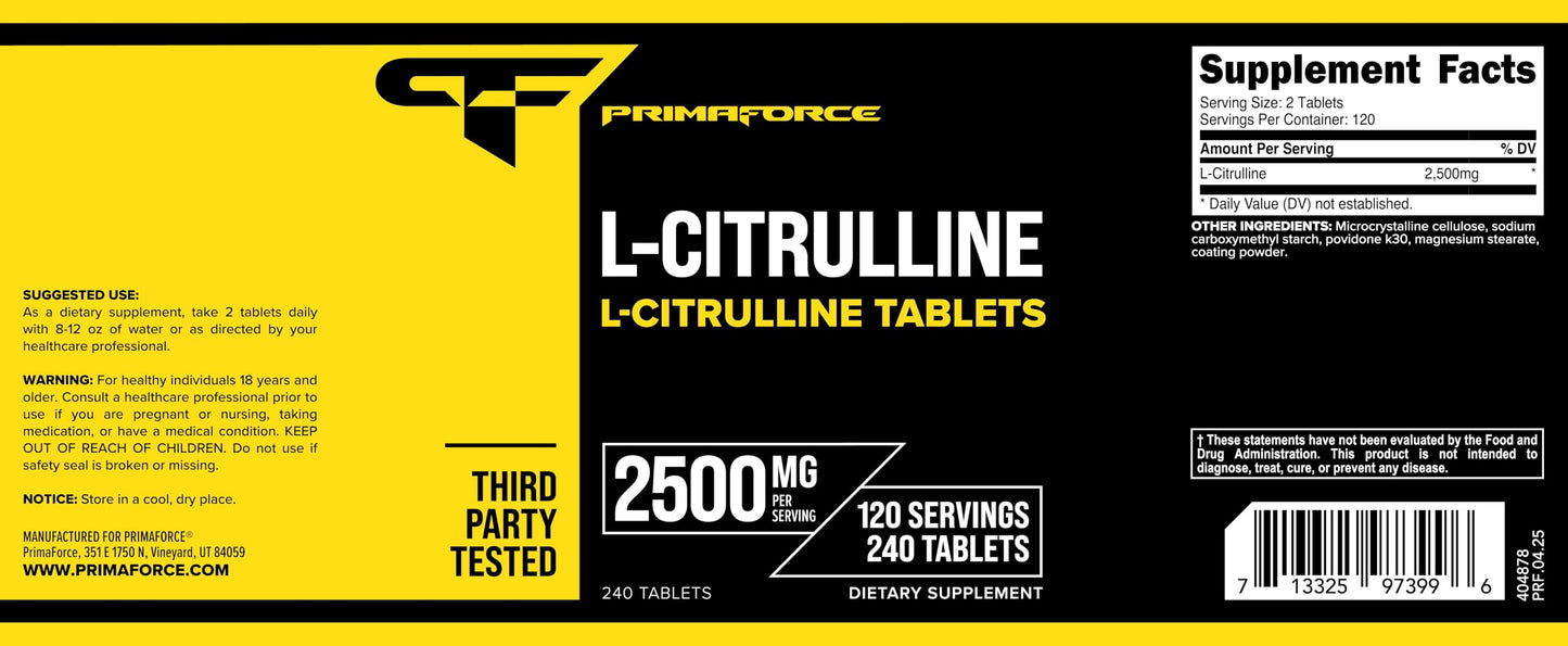 Primaforce L-Citrulline 2500mg โ 240 Tablets, 120 Servings