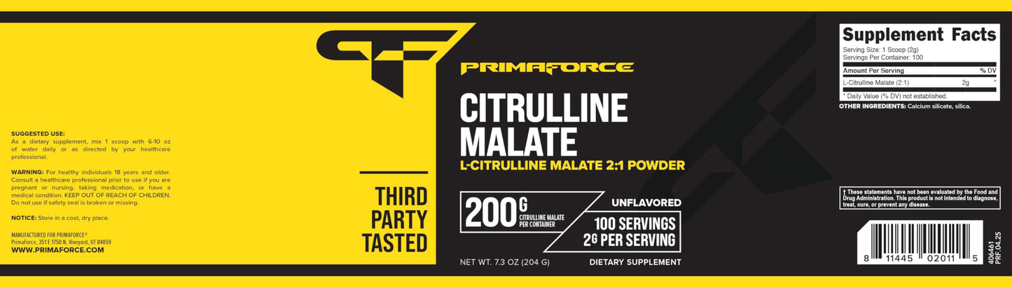 PrimaForce L-Citrulline Malate Powder โ Unflavored, 200g | Pre-Workout