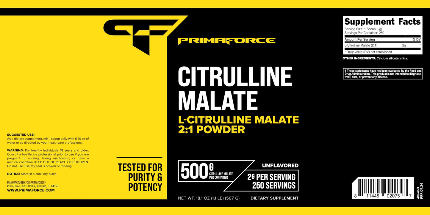 PrimaForce L-Citrulline Malate Powder โ Unflavored, 500g | Vegan, Non-GMO