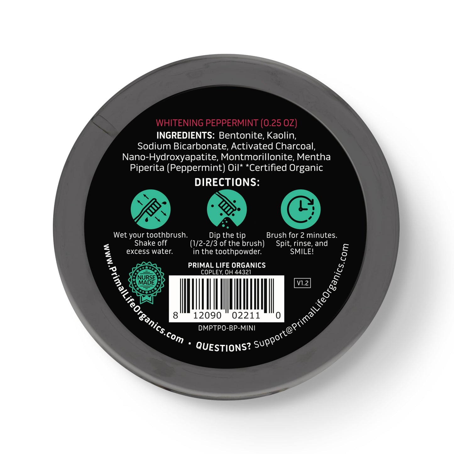 Primal Life Organics Dirty Mouth Toothpowder โ Activated Charcoal Toothpowder, Black Peppermint 0.25oz