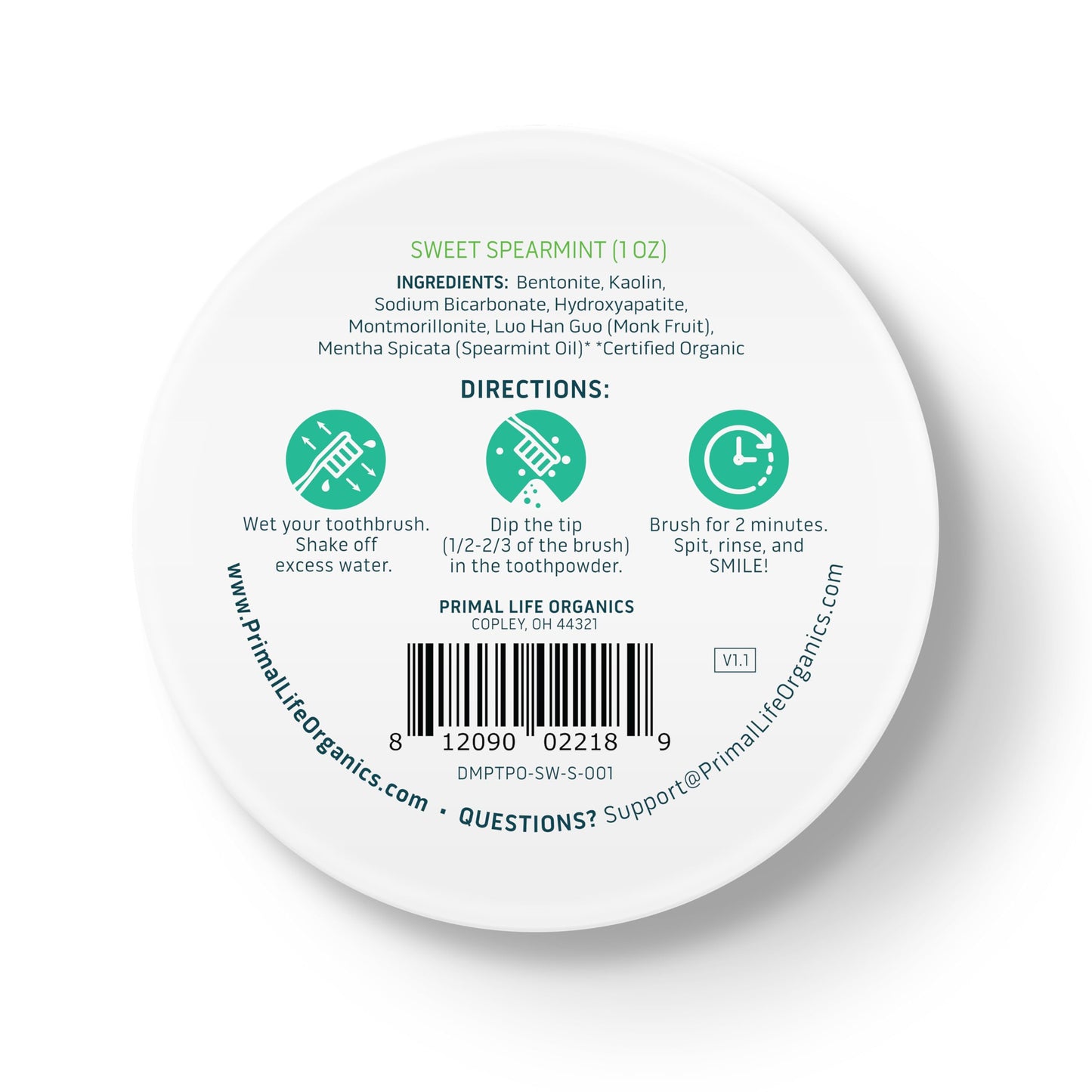 Primal Life Organics Dirty Mouth Toothpowder โ Organic Vegan Sweet Spearmint 1 oz