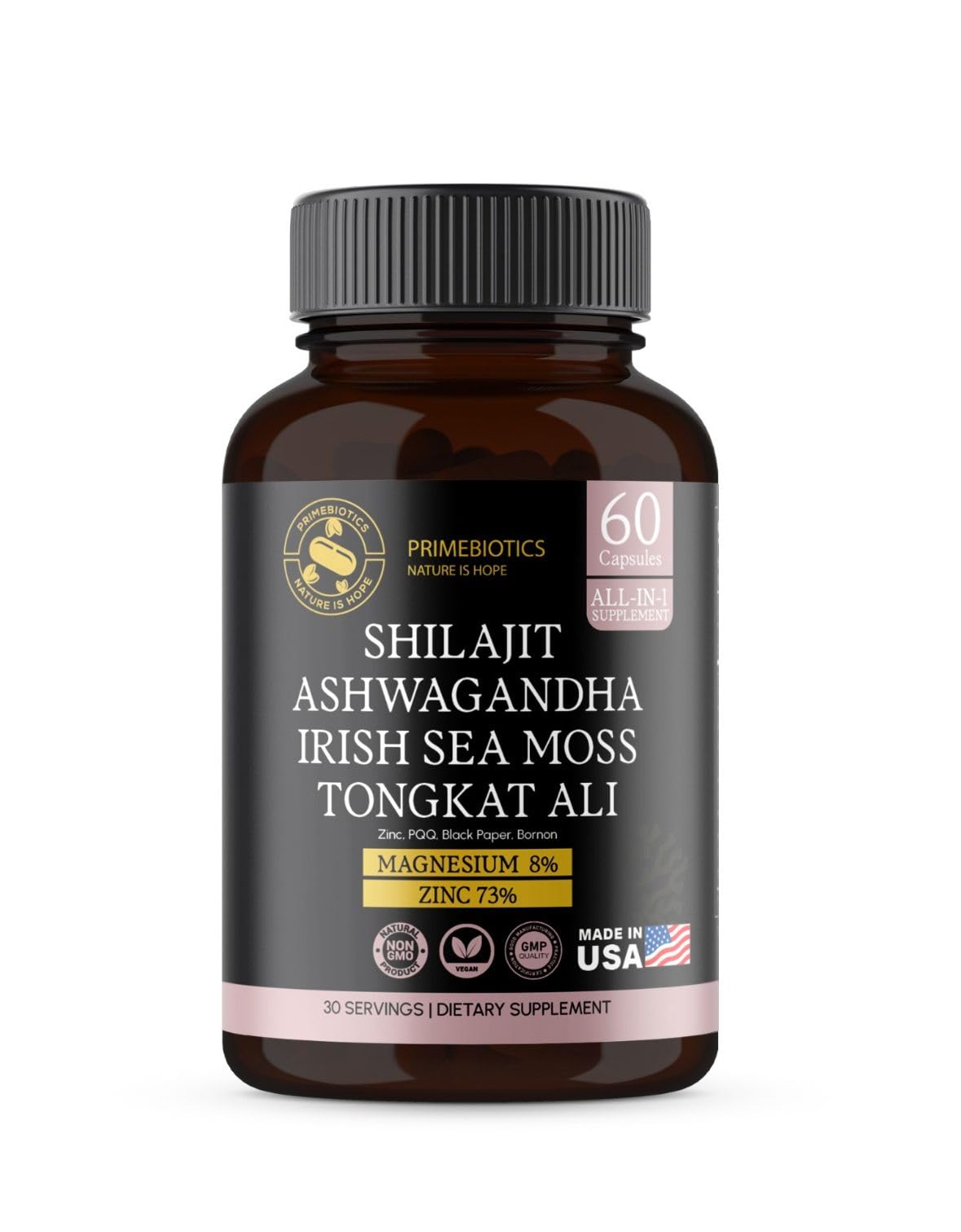 PRIMEBIOTICS All-in-1 Shilajit Supplement with Ashwagandha โ 60 Capsules