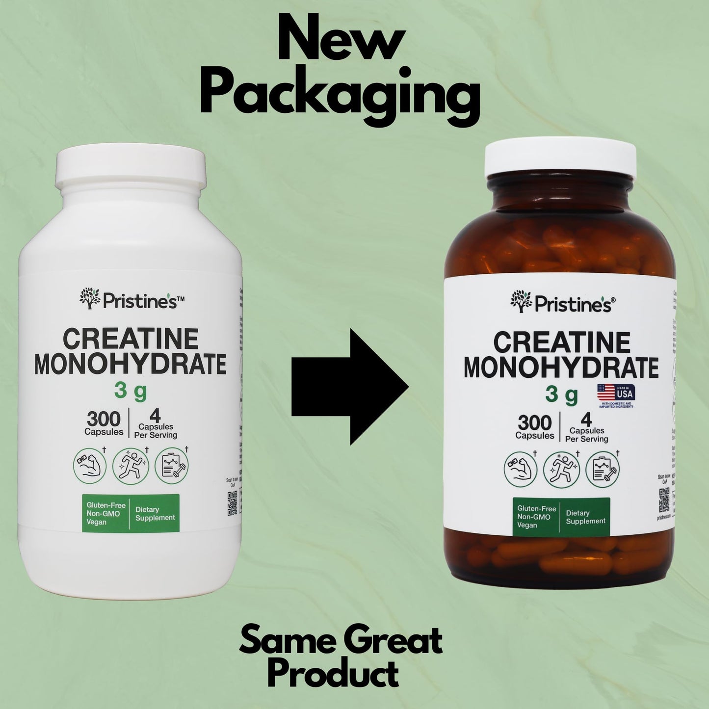PRISTINE'S Creatine Monohydrate Capsules โ NSF Certified, 75 Day Supply, 3G Muscle Growth & Recovery