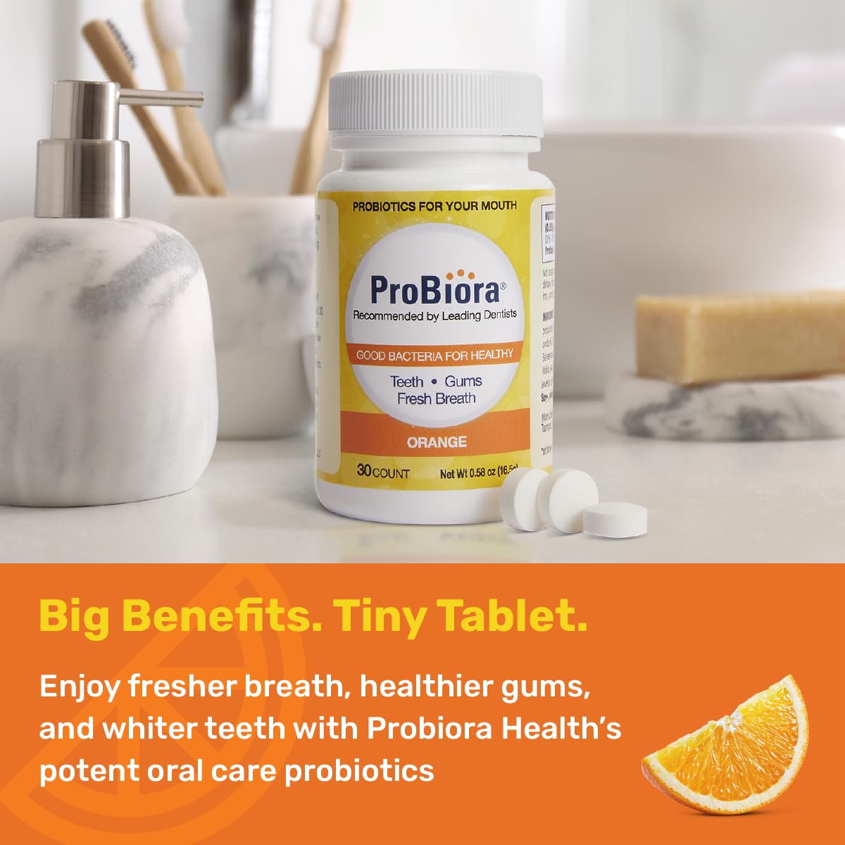 ProBiora Oral-Care Probiotic Tablets โ 30 Count (Orange) | Probiotic Dental Supplement