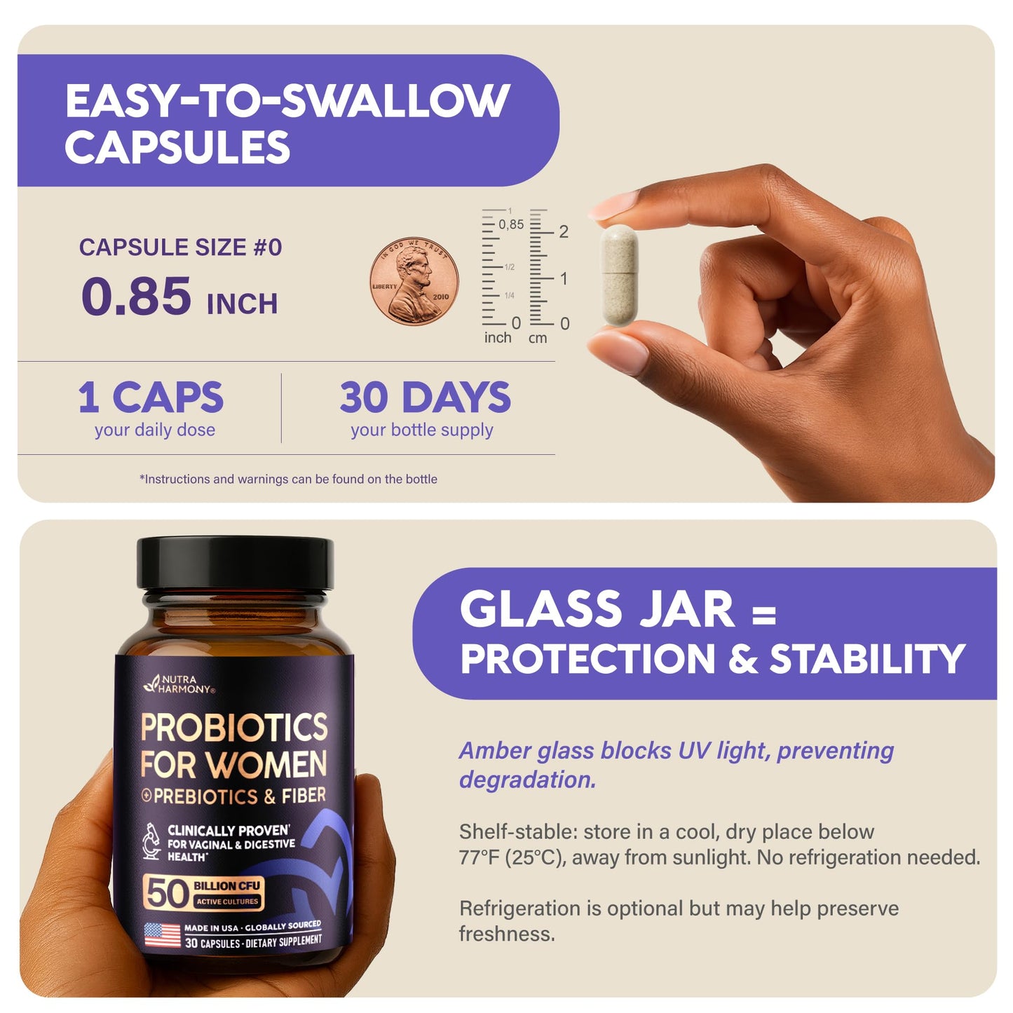 Probiotics for Women 50 Billion CFU โ Vaginal & Digestive Health (30 Capsules)