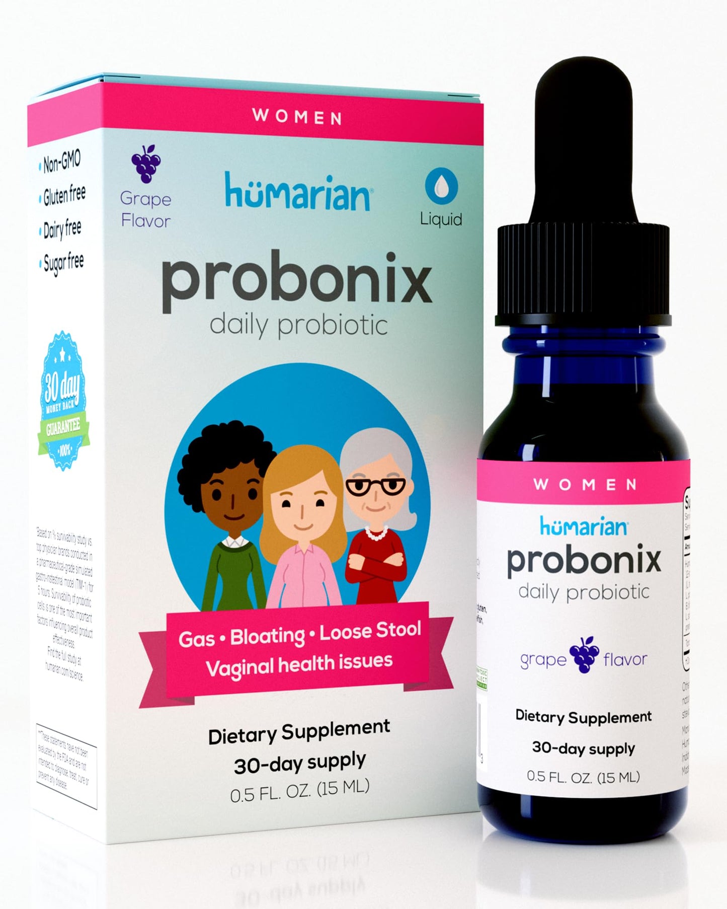 Probonix Humarian Liquid Probiotics for Women โ 12-Strain Drops for Gut, Vaginal Health & Immunity (30-Day Supply)