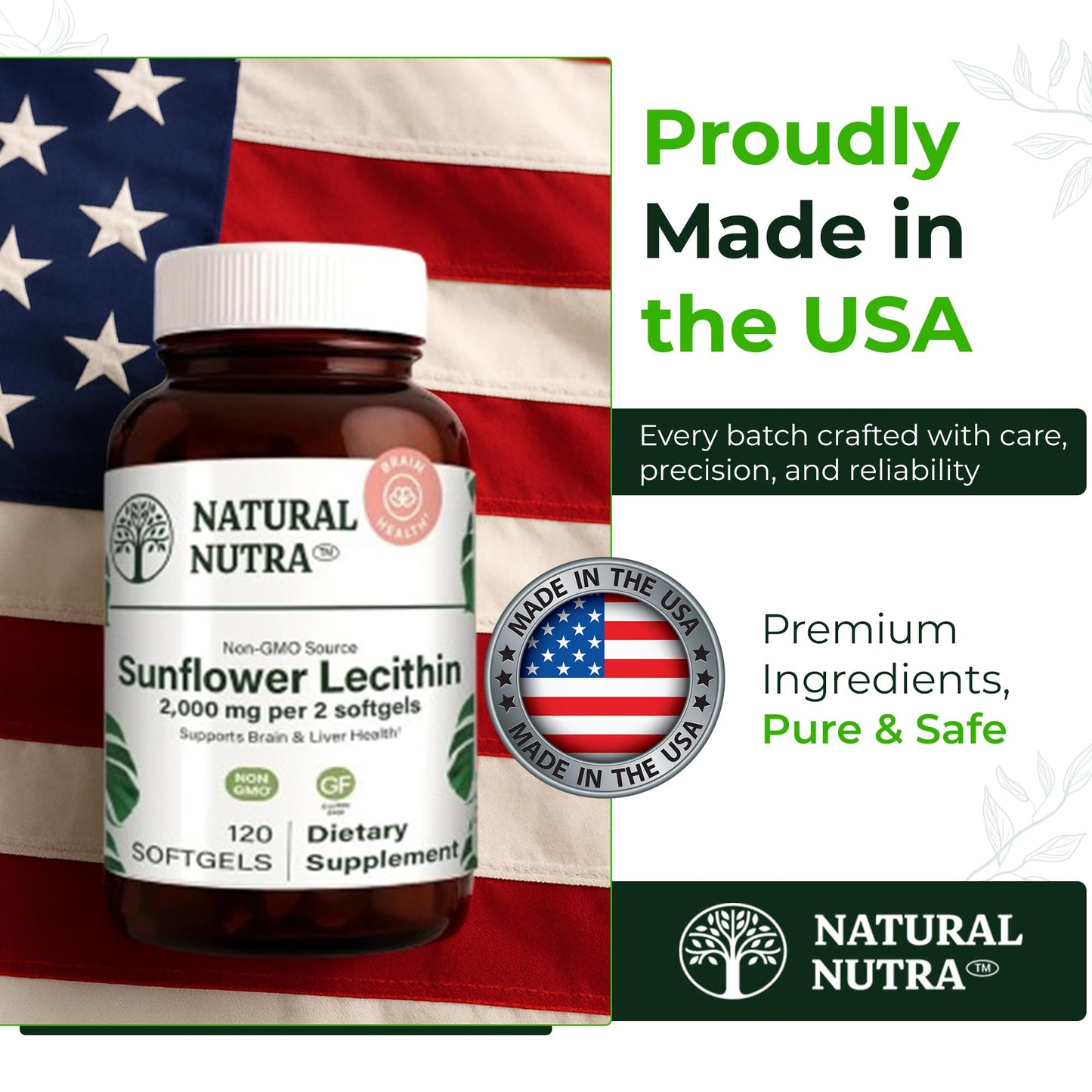 Natural Nutra Sunflower Lecithin 2000 mg | Supports Breastfeeding, Liver & Brain Health โ Soy Free, Non-GMO, Gluten Free