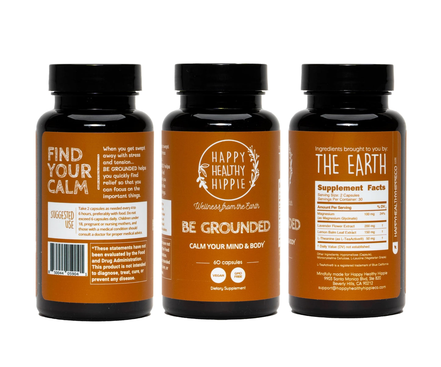 Be Grounded Stress Relief Supplement โ Lavender Pills | Calm & Relaxation | 60 Ct | Happy Healthy Hippie