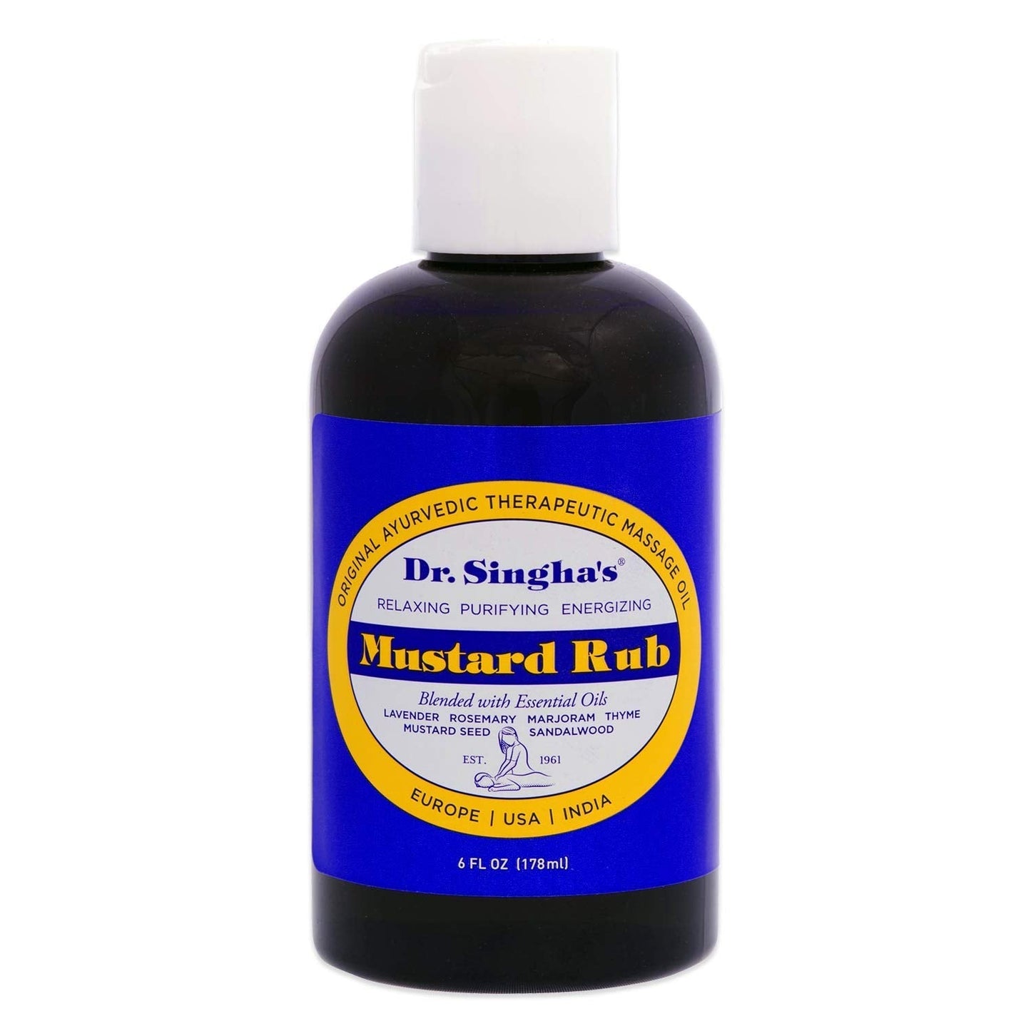 Dr. Singha's Mustard Rub โ Ayurvedic Massage Oil (Relaxing, Purifying & Energizing) | Made in USA 6 oz
