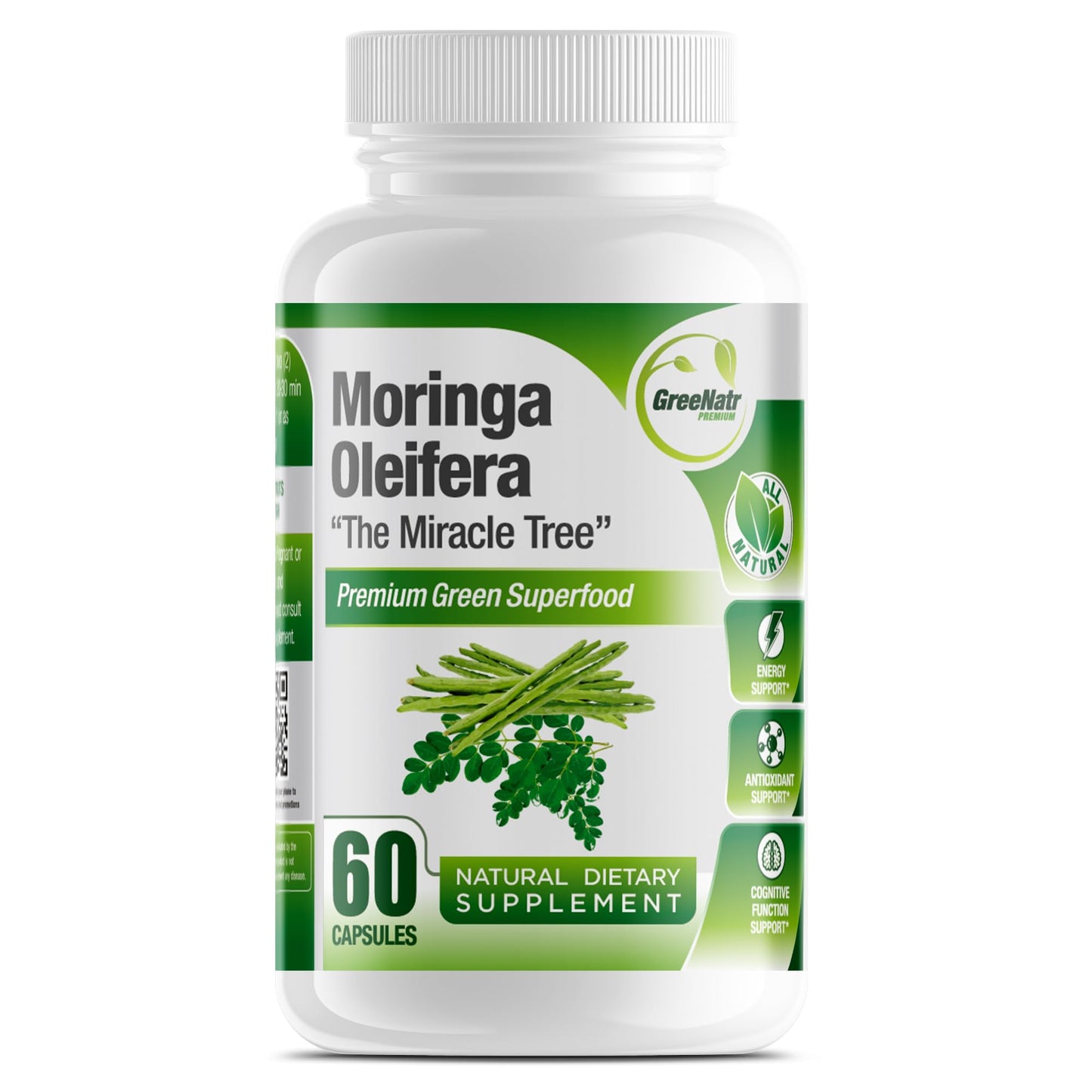 Pure Moringa Oleifera Green Superfood Capsules โ Organic, Non-GMO, 60 Capsules
