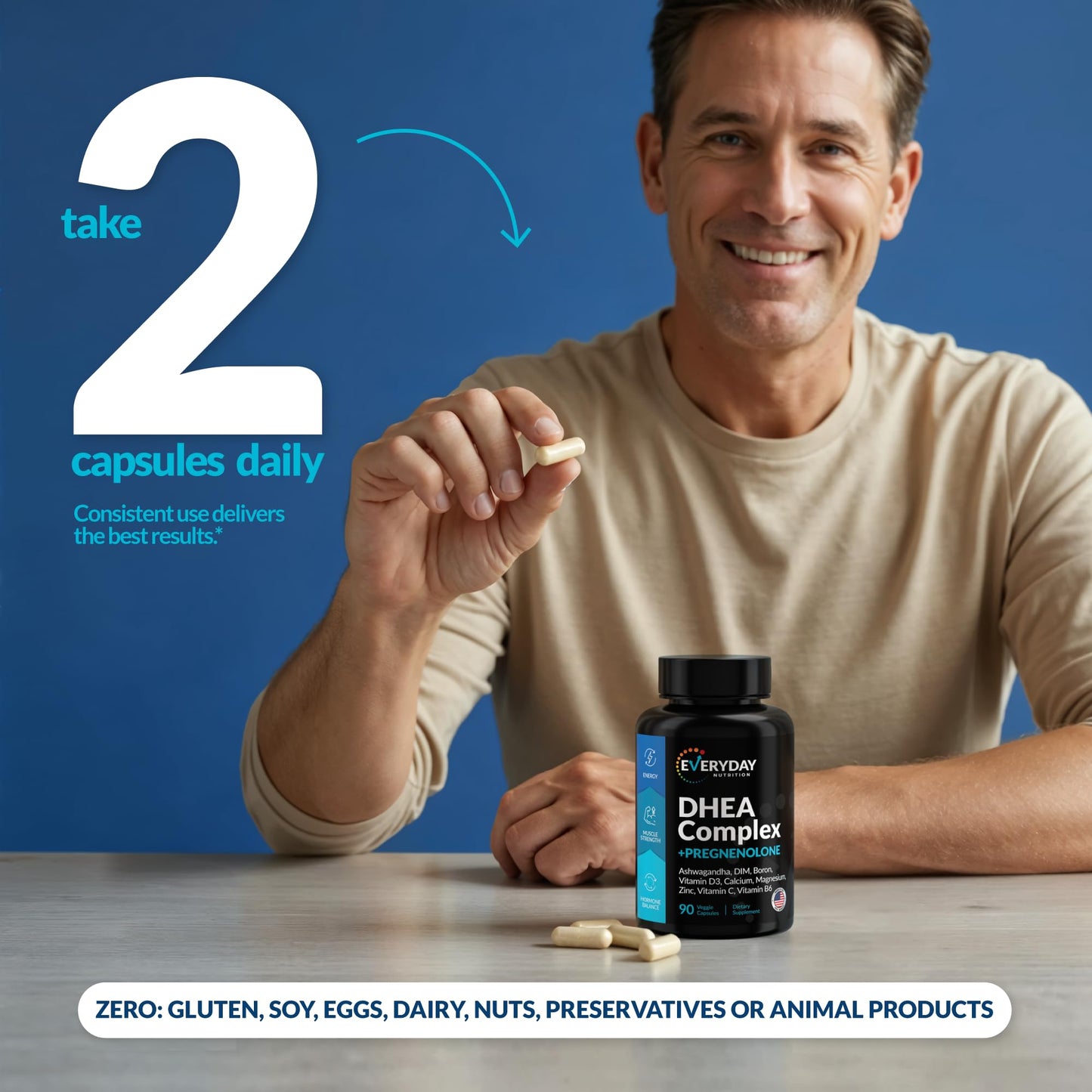 DHEA Micronized 200mg & Pregnenolone 100mg Complex โ Hormone Support, USA Made, 90 Capsules