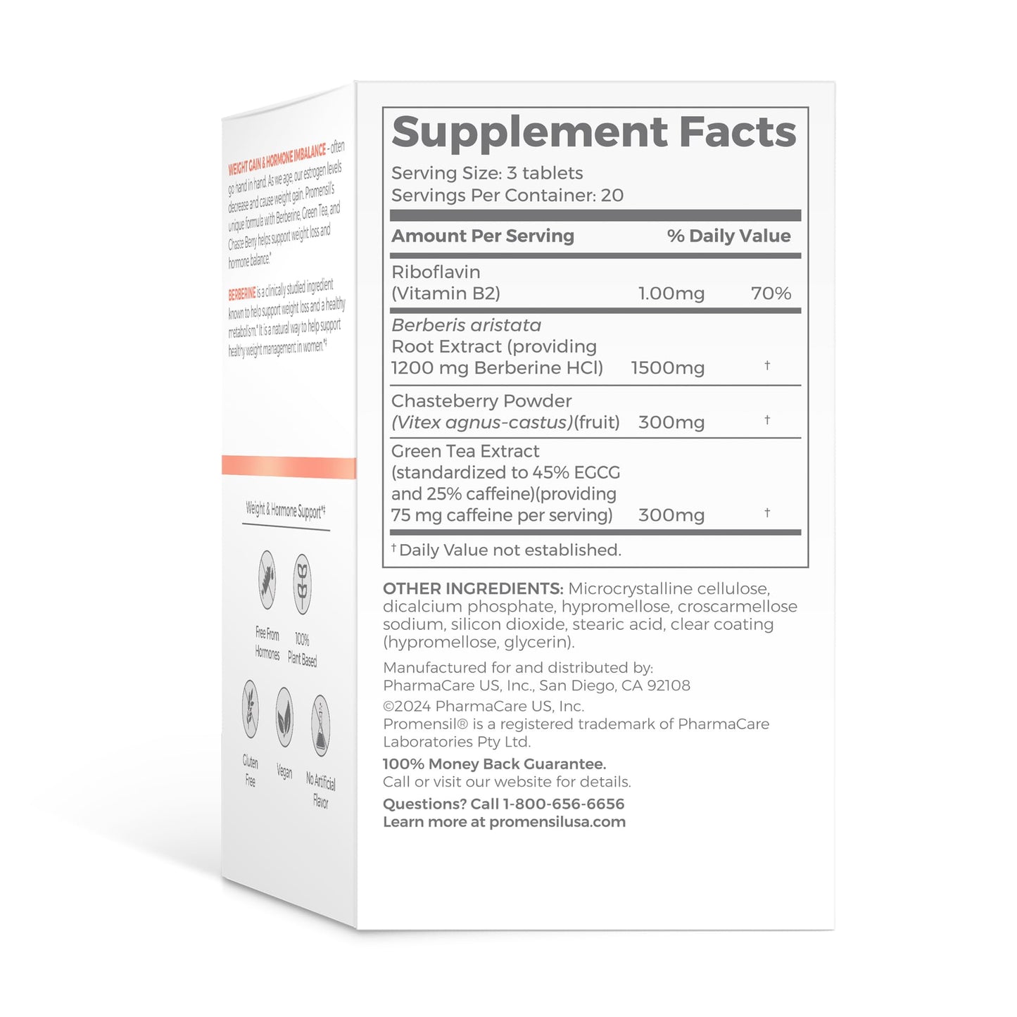 Promensil Weight Loss Support โ Berberine 1500mg for Women | EGCG Green Tea & Hormone Balance