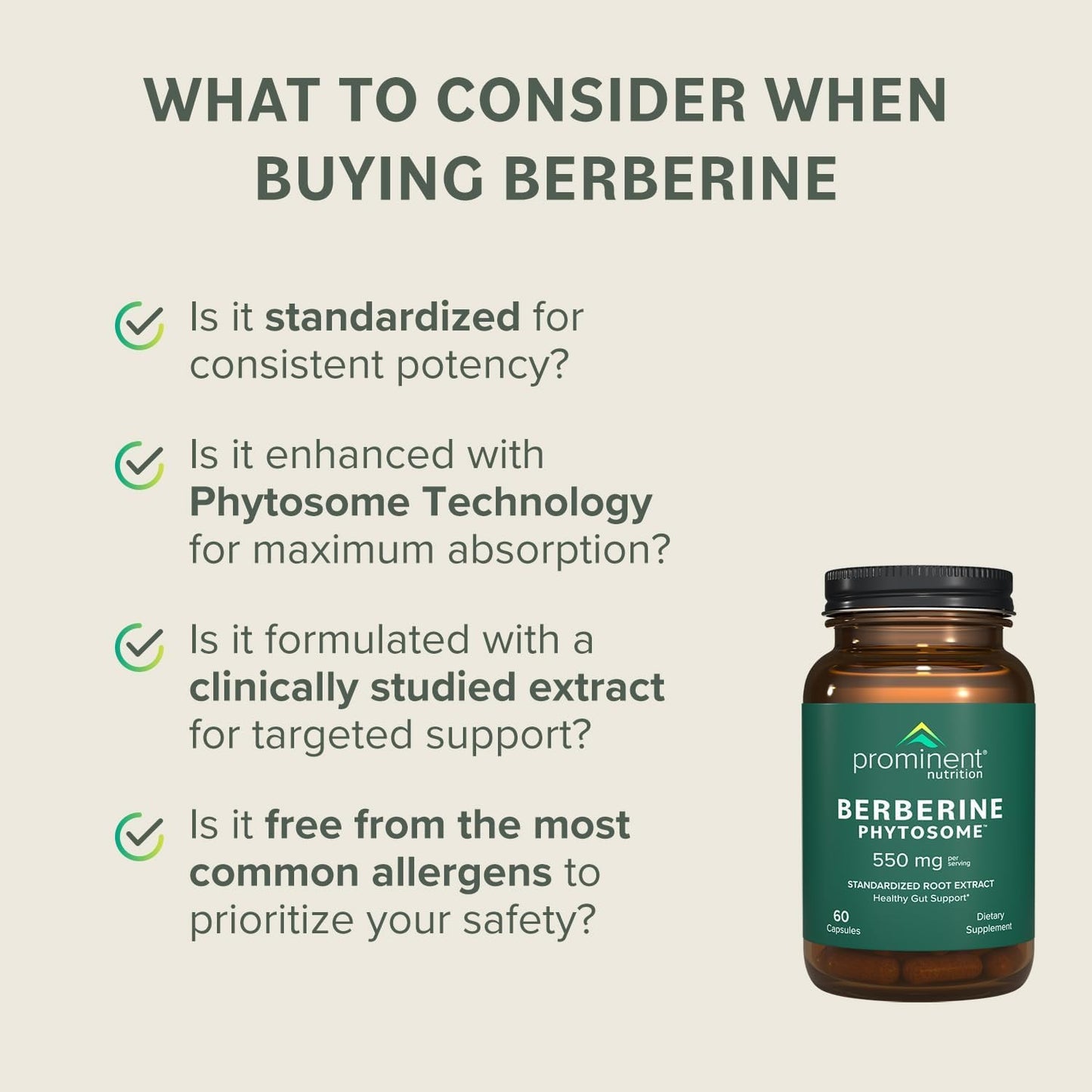 Prominent Nutrition Berberine Phytosome 550 mg – Gut Health Support, 60 Count, 1 Pack
