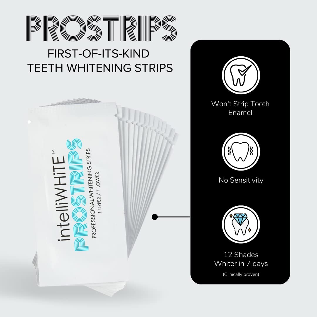 Prostrips - 12 Shades Whiter Teeth - 28 Enamel Safe REMINERALIZING Gentle Strips โ 97% no Sensitivity