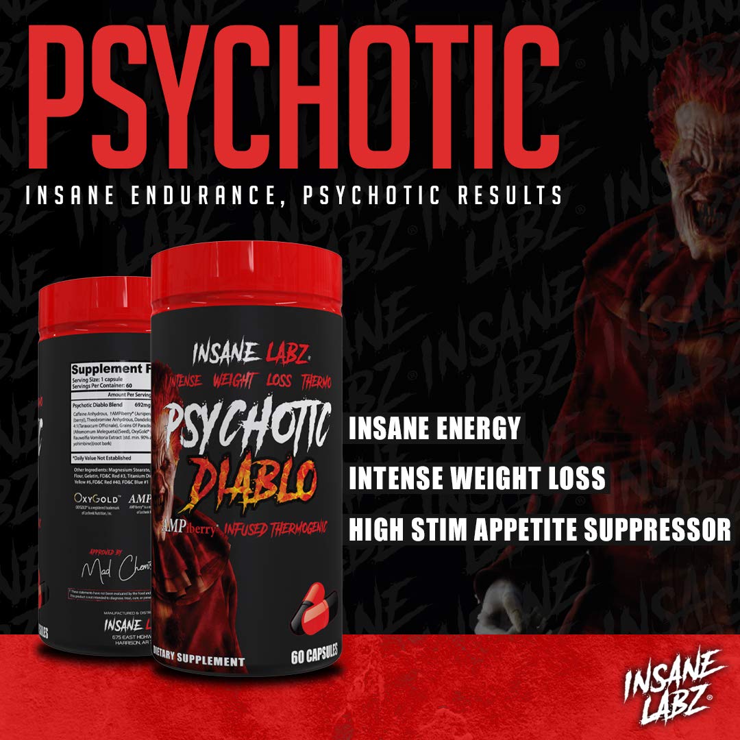 Psychotic Diablo Thermogenic Fat Burner by Insane Labz โ Grains of Paradise, Theobromine, AMPiberry | 60 Servings