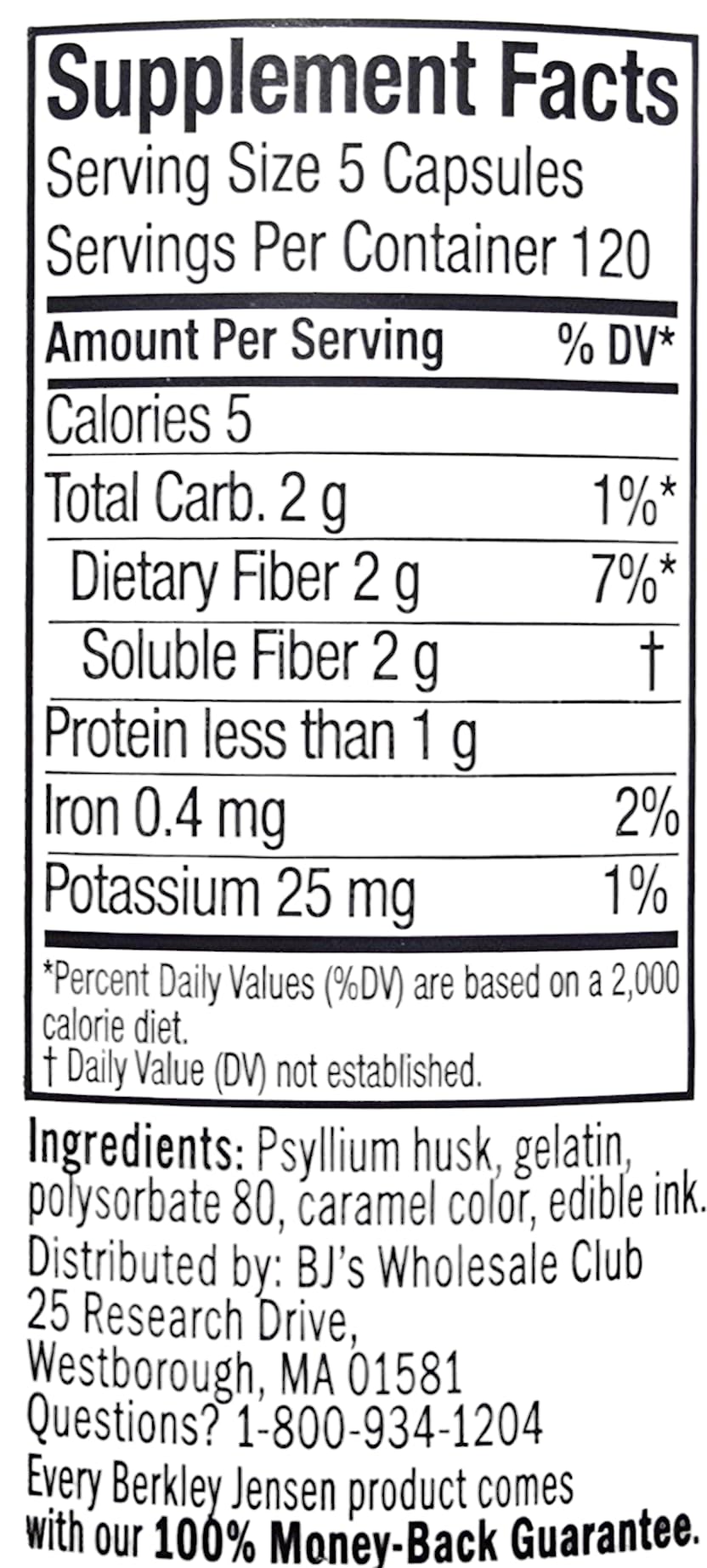 Berkley Jensen Daily Psyllium Husk Supplement โ 600 Count Fiber Capsules