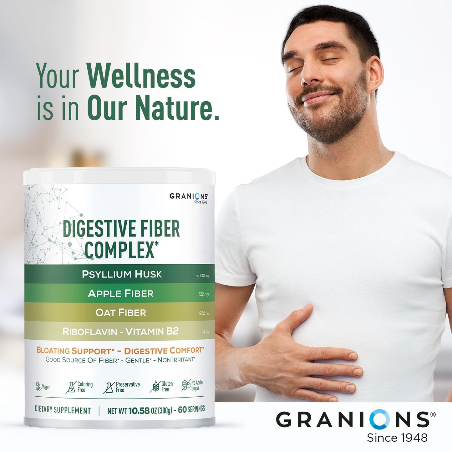Psyllium Husk Powder โ Digestive Fiber Supplement for Gut Health | Vegan, Sugar-Free, Unflavored | 60 Serves