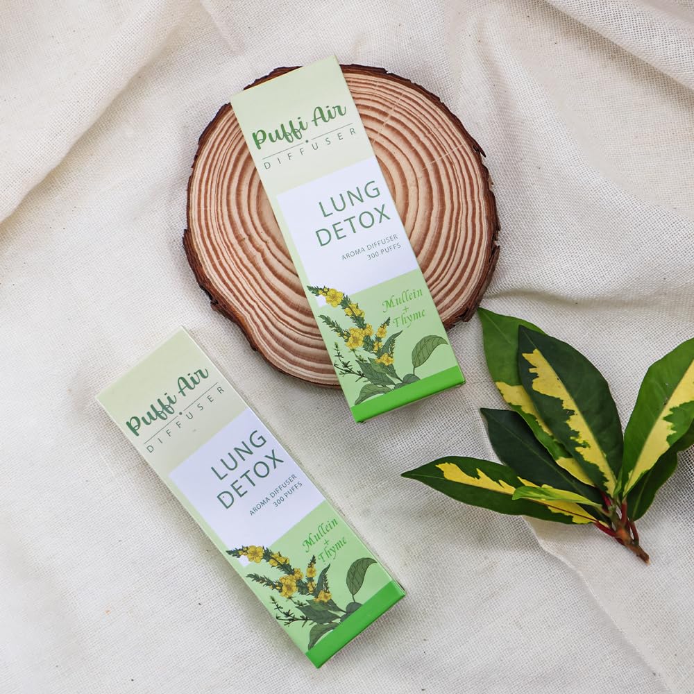 PUFFIAIR Herbal Diffuser โ Mullein, Thyme & Mint for Respiratory Comfort | 300 Uses, 2 Packs, 3 Sticks