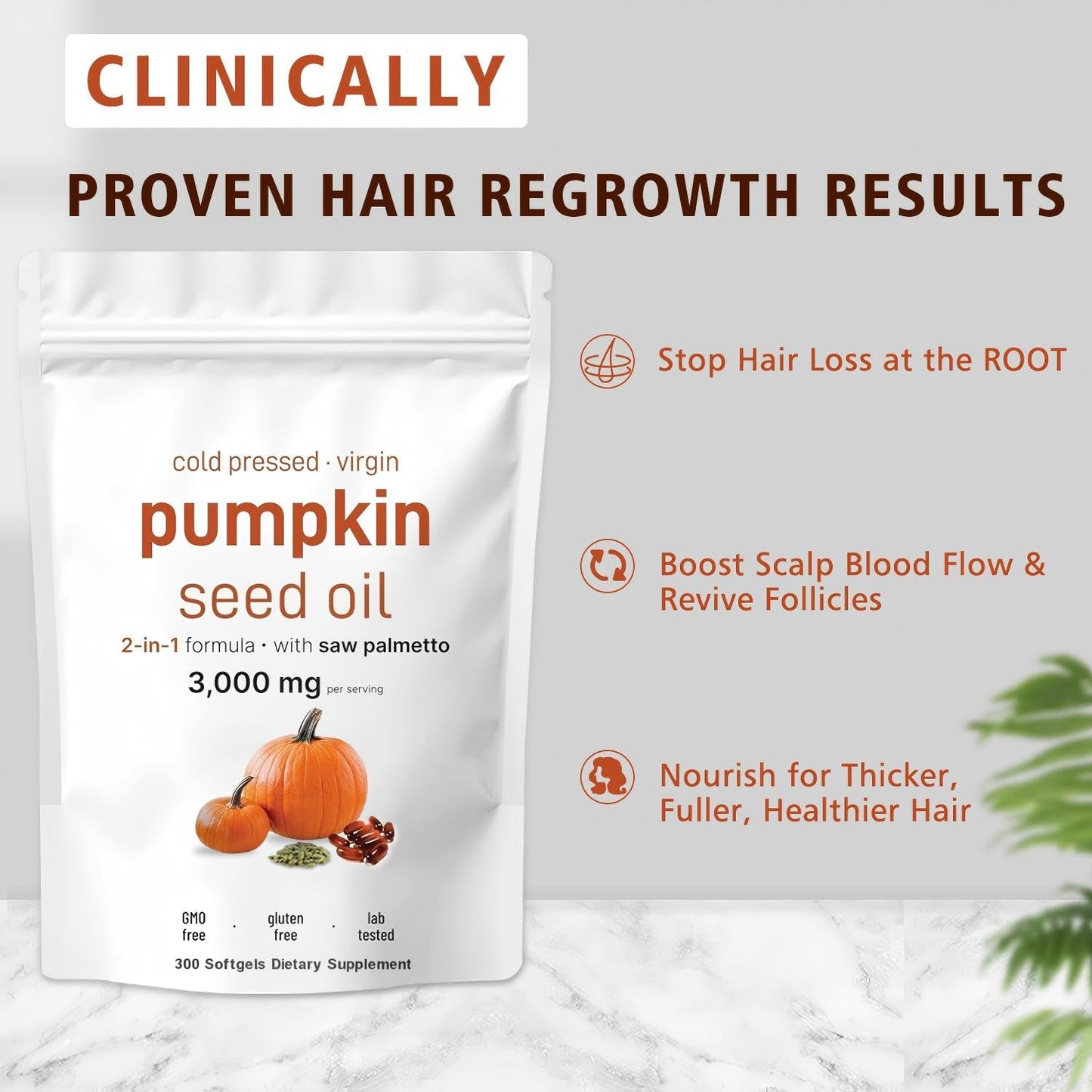 Pumpkin Seed Oil with Saw Palmetto 3000mg - 300 Softgels - Cold Pressed - Non-GMO