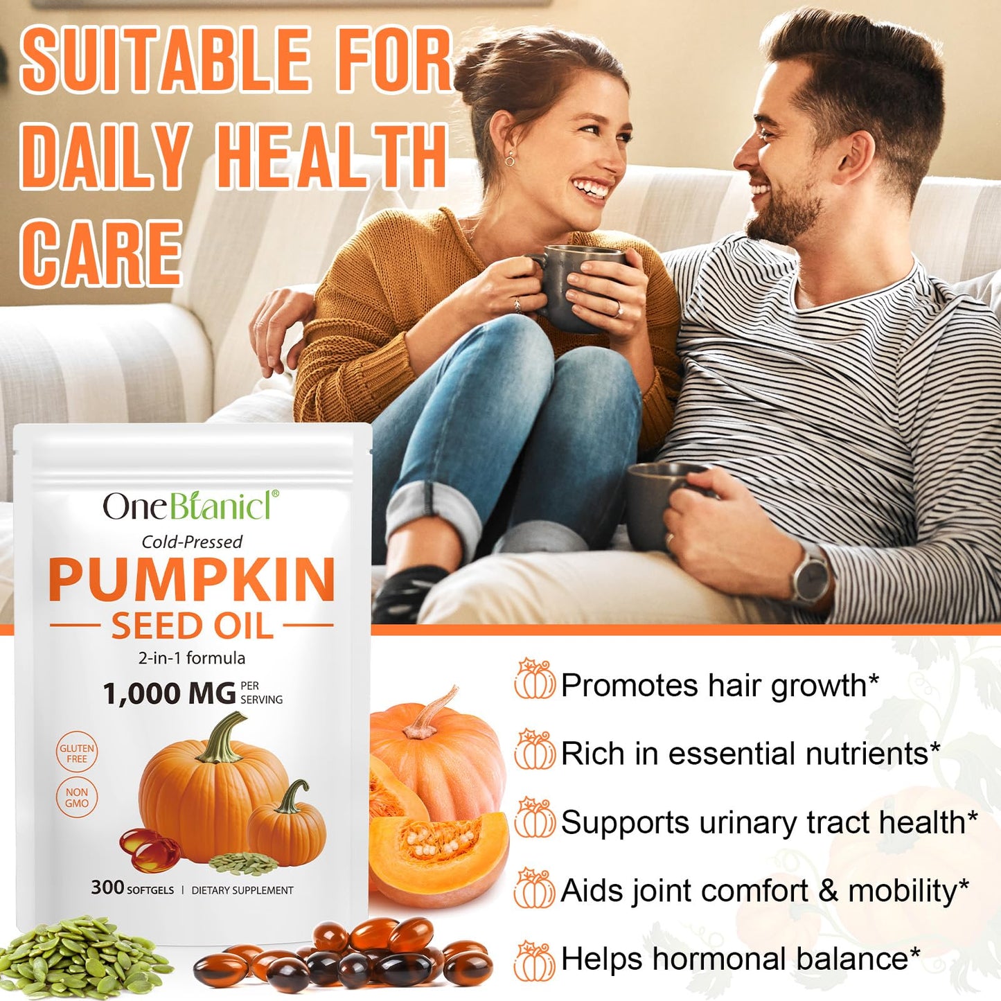 Pumpkin Seed Oil with Saw Palmetto Capsules, 1000mg per Serving โ Prostate & Bladder Health, Non-GMO, 300 Softgels