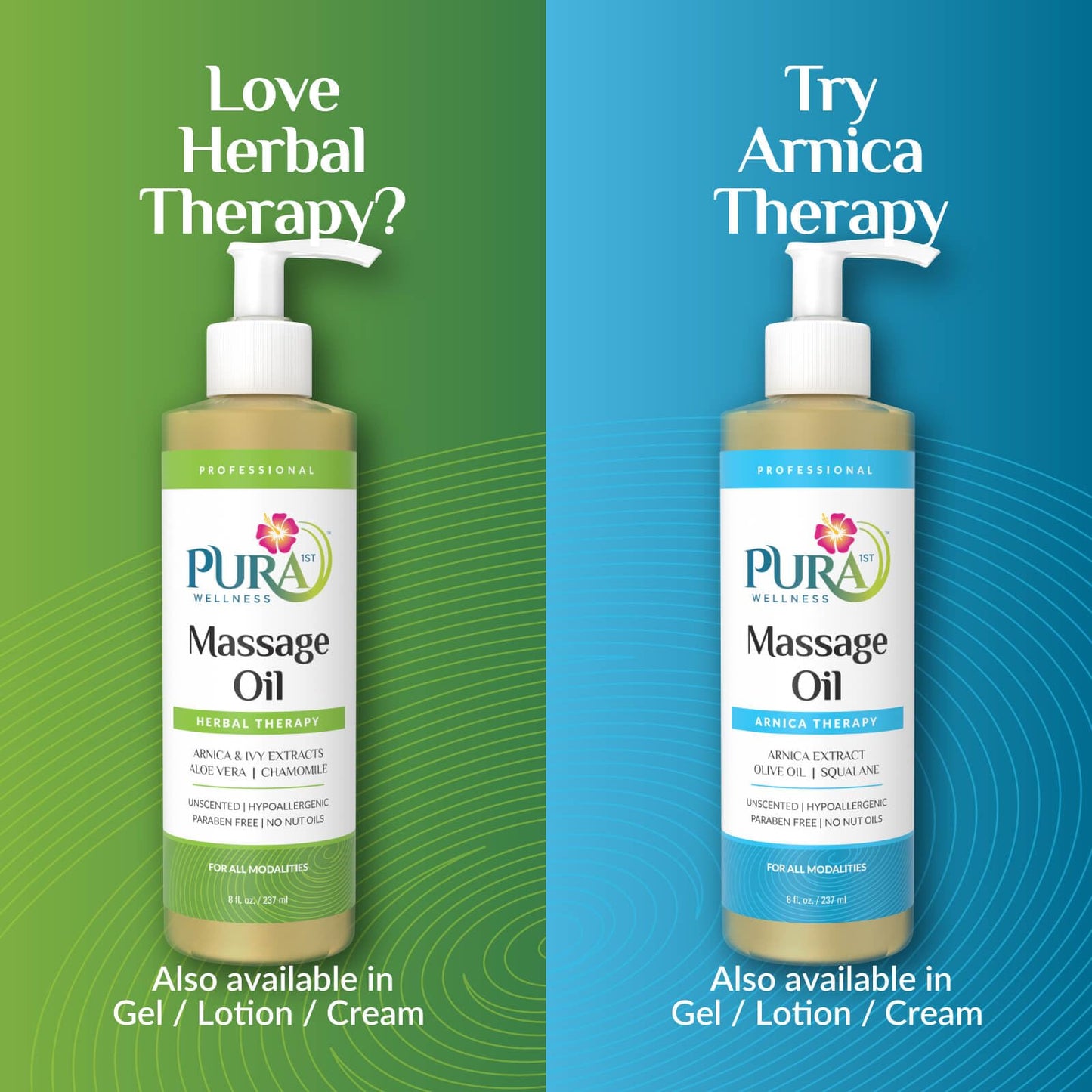 PURA 1st Wellness Herbal Massage Oil (8oz) โ Hypoallergenic, Unscented for Muscle Relief & Physical Therapy