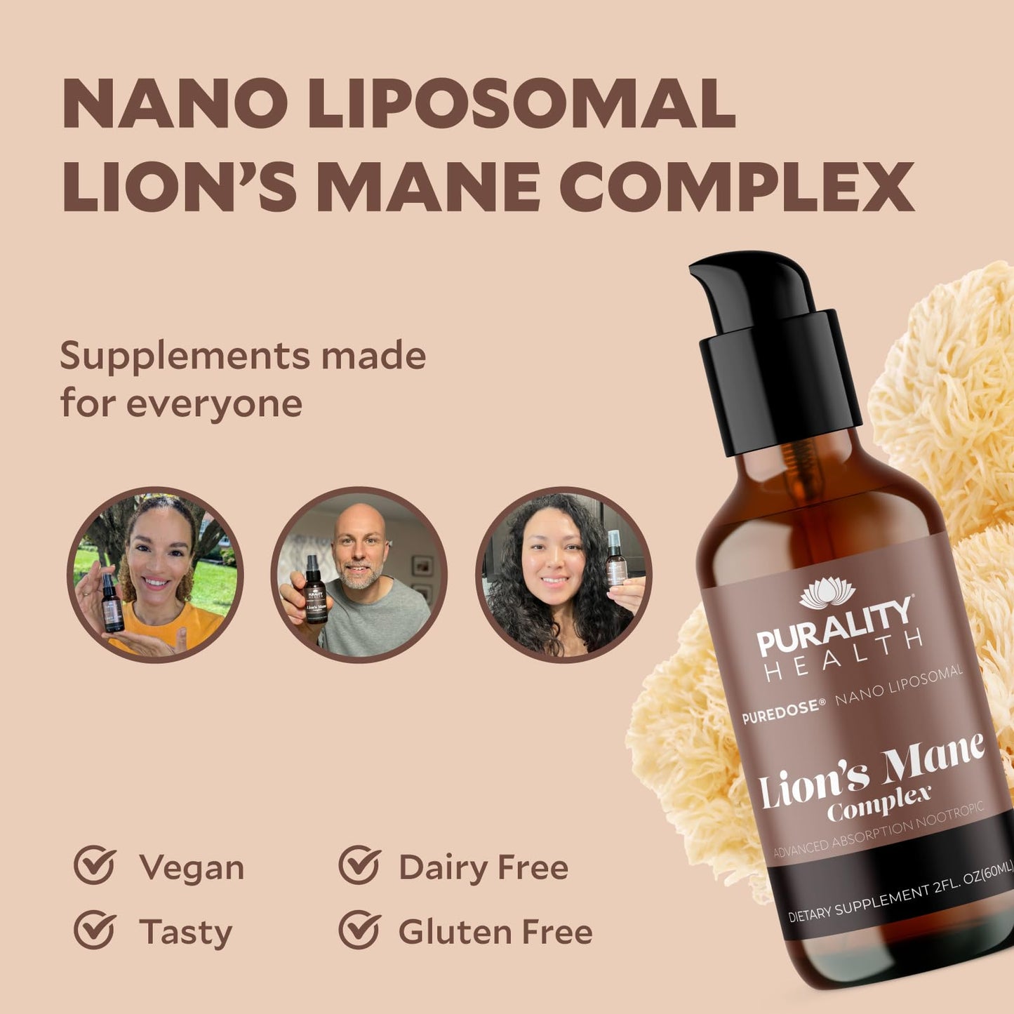 PURALITY HEALTH Lion's Mane Complex - Nano Liposomal Brain Support